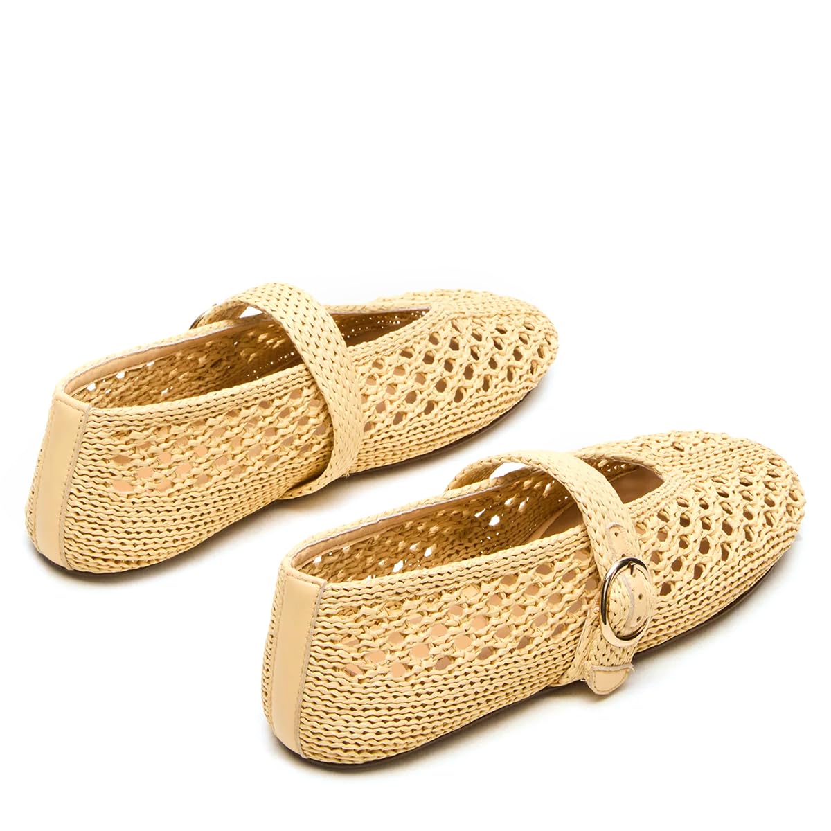 Woven Ballet Flats Women Mesh Raffia Flats Round Toe Mary Janes Comfortable Ballerina Flat Shoes-Woven Ballet Flats Women Mesh Raffia Flats Round Toe Mary Janes Comfortable Ballerina Flat Shoes