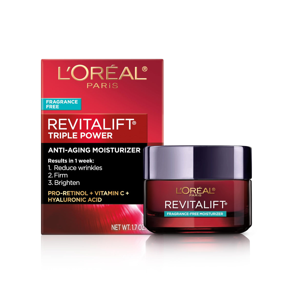 L'Oreal Paris Revitalift Triple Power Anti-Aging Face Moisturizer, Pro Retinol, Hyaluronic Acid & Vitamin C to Reduce Wrinkles, Firm & Brighten Skin, 2.55 Oz-L'Oreal Paris Revitalift Triple Power Anti-Aging Face Moisturizer, Pro Retinol, Hyaluronic Acid & Vitamin C to Reduce Wrinkles, Firm & Brighten Skin, 2.55 Oz