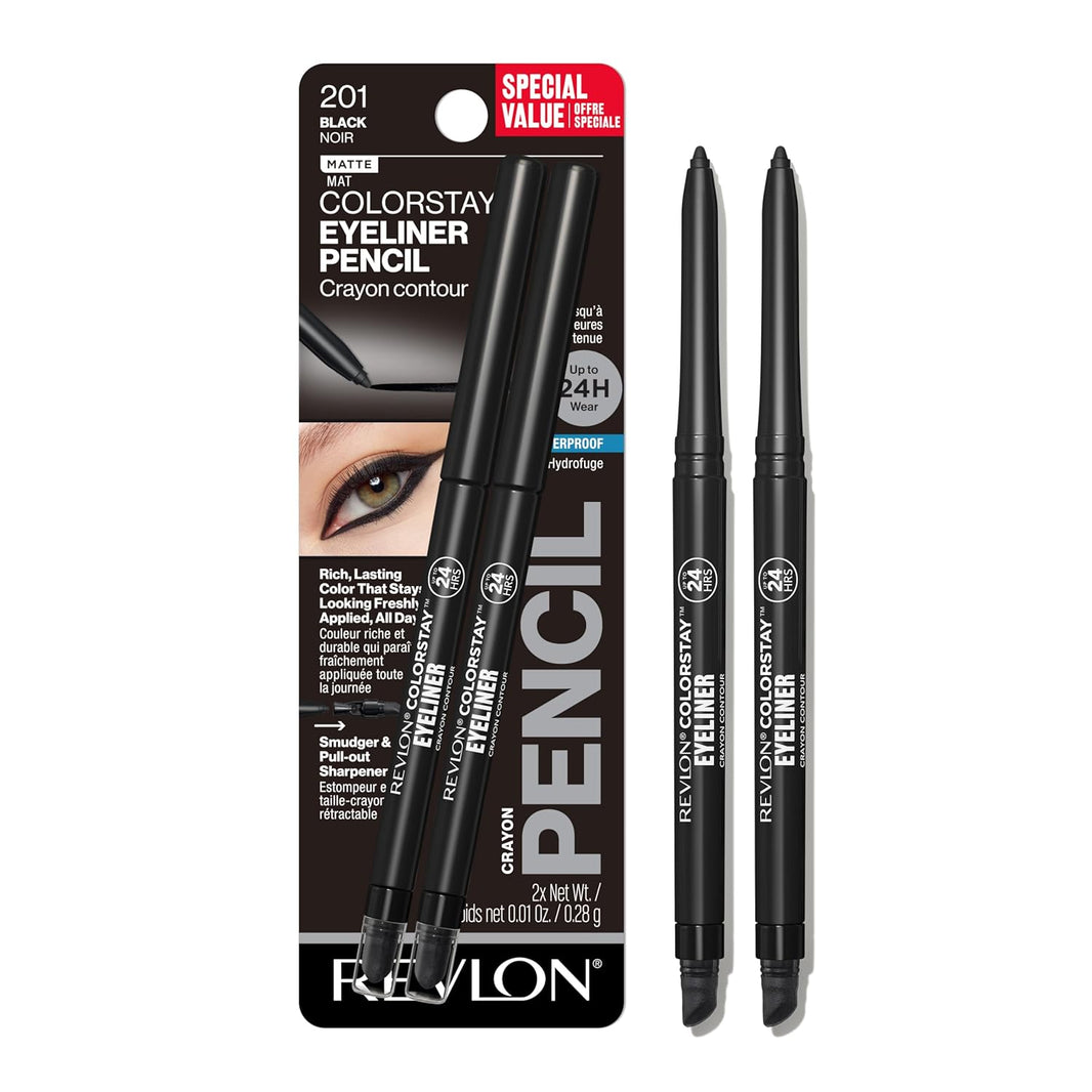 Revlon ColorStay Pencil Waterproof Eyeliner, Smudge-Proof, Eye Makeup with Built-In Sharpener, Long-Lasting, Matte Finish, 201 Black, 2 pack-Revlon ColorStay Pencil Waterproof Eyeliner, Smudge-Proof, Eye Makeup with Built-In Sharpener, Long-Lasting, Matte Finish, 201 Black, 2 pack