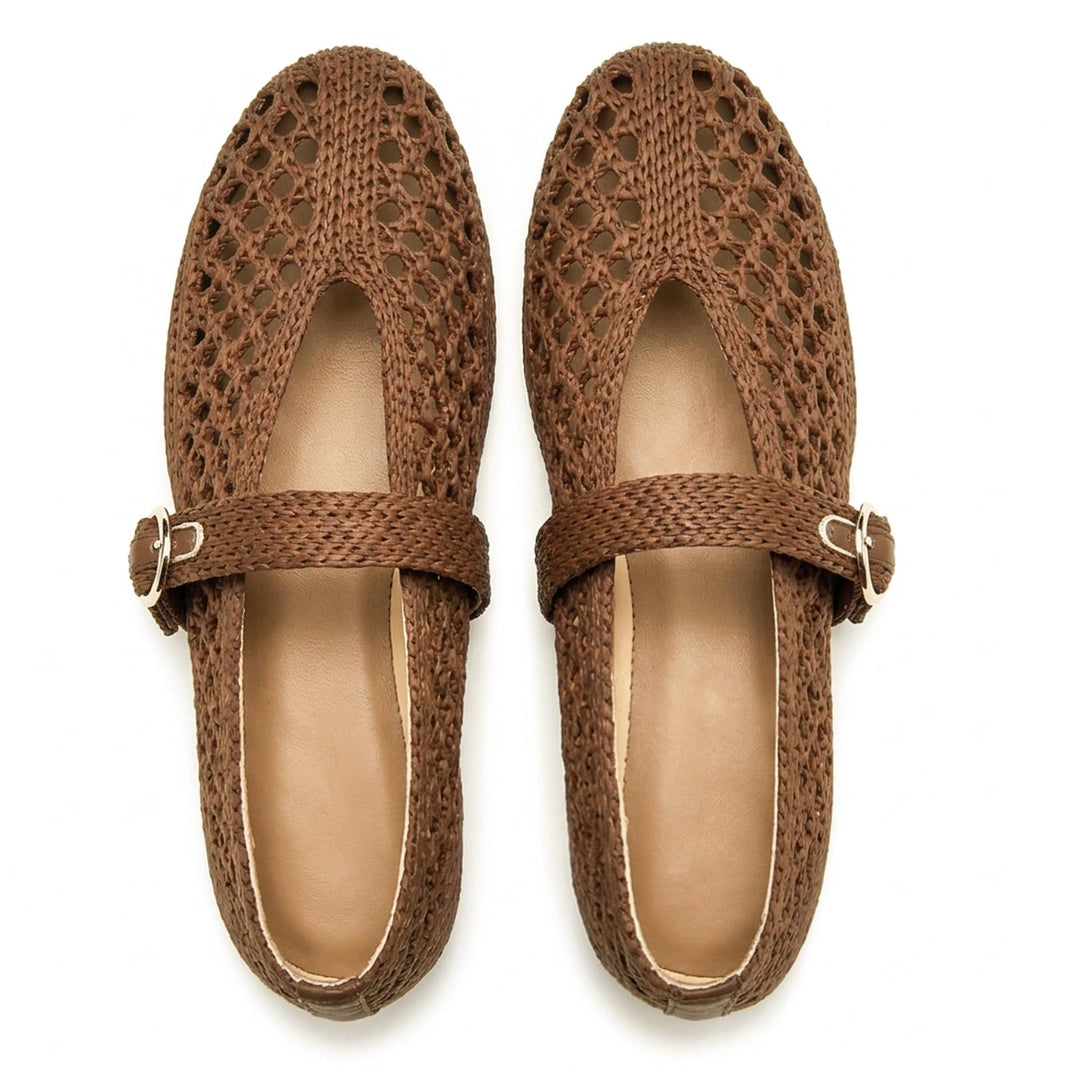 Woven Ballet Flats Women Mesh Raffia Flats Round Toe Mary Janes Comfortable Ballerina Flat Shoes-Woven Ballet Flats Women Mesh Raffia Flats Round Toe Mary Janes Comfortable Ballerina Flat Shoes