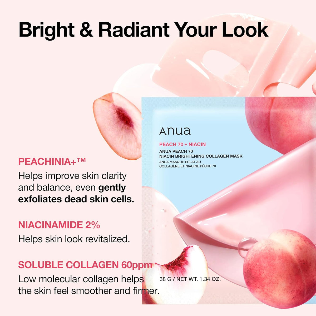 ANUA Peach 70 Niacin Brightening Collagen Mask-ANUA Peach 70 Niacin Brightening Collagen Mask