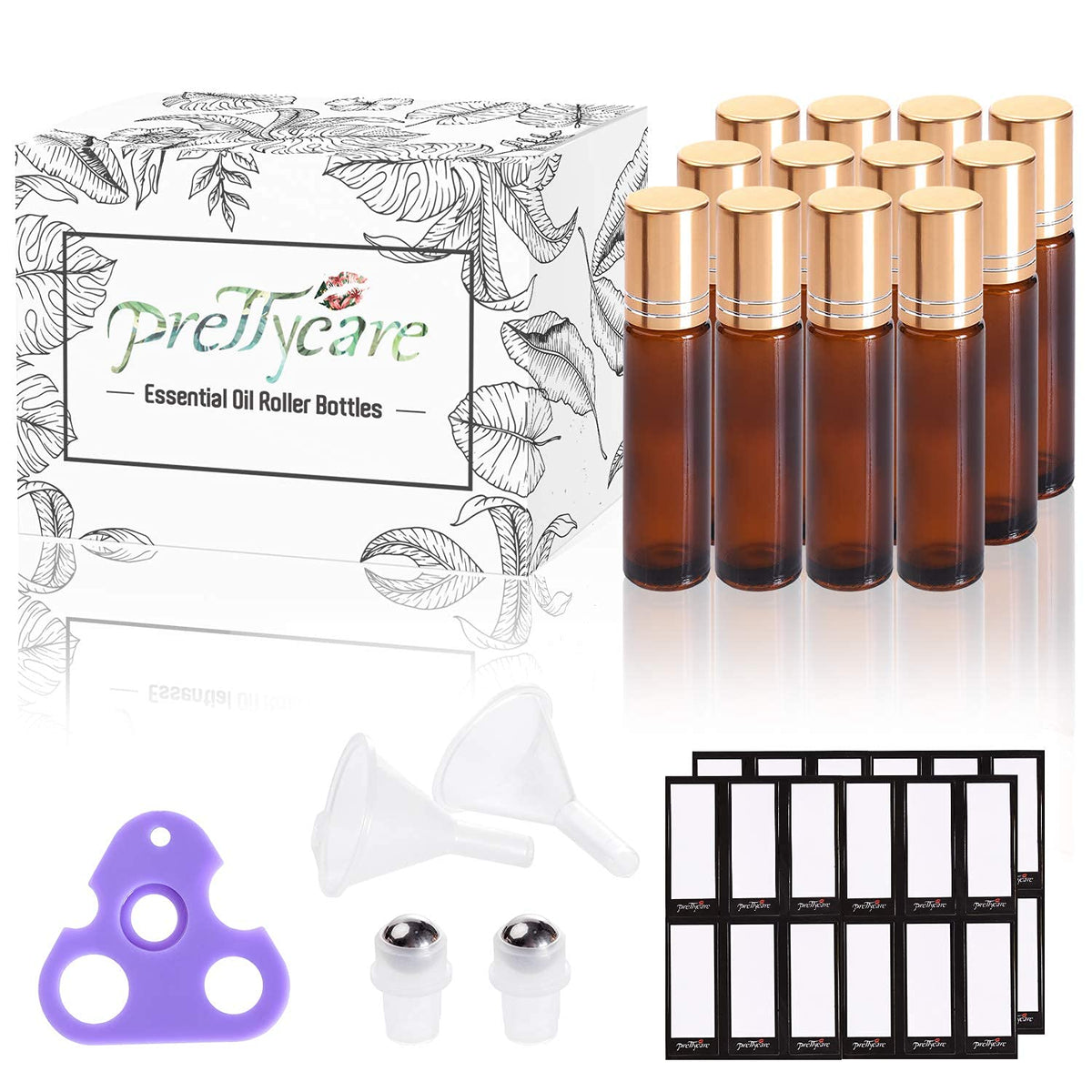PrettyCare 4 Pack Amber Glass Oil Roller Bottles for Essential Oils 10ml, Roll On Bottles with Stainless Steel Roller Ball Leak-Proof Perfume Travel Refillable Bottle Empty, Beauty & Personal Care-PrettyCare 4 Pack Amber Glass Oil Roller Bottles for Essential Oils 10ml, Roll On Bottles with Stainless Steel Roller Ball Leak-Proof Perfume Travel Refillable Bottle Empty, Beauty & Personal Care