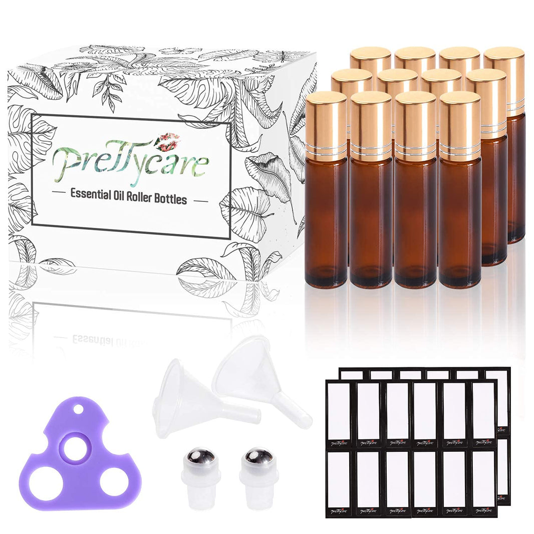 PrettyCare 4 Pack Amber Glass Oil Roller Bottles for Essential Oils 10ml, Roll On Bottles with Stainless Steel Roller Ball Leak-Proof Perfume Travel Refillable Bottle Empty, Beauty & Personal Care-PrettyCare 4 Pack Amber Glass Oil Roller Bottles for Essential Oils 10ml, Roll On Bottles with Stainless Steel Roller Ball Leak-Proof Perfume Travel Refillable Bottle Empty, Beauty & Personal Care