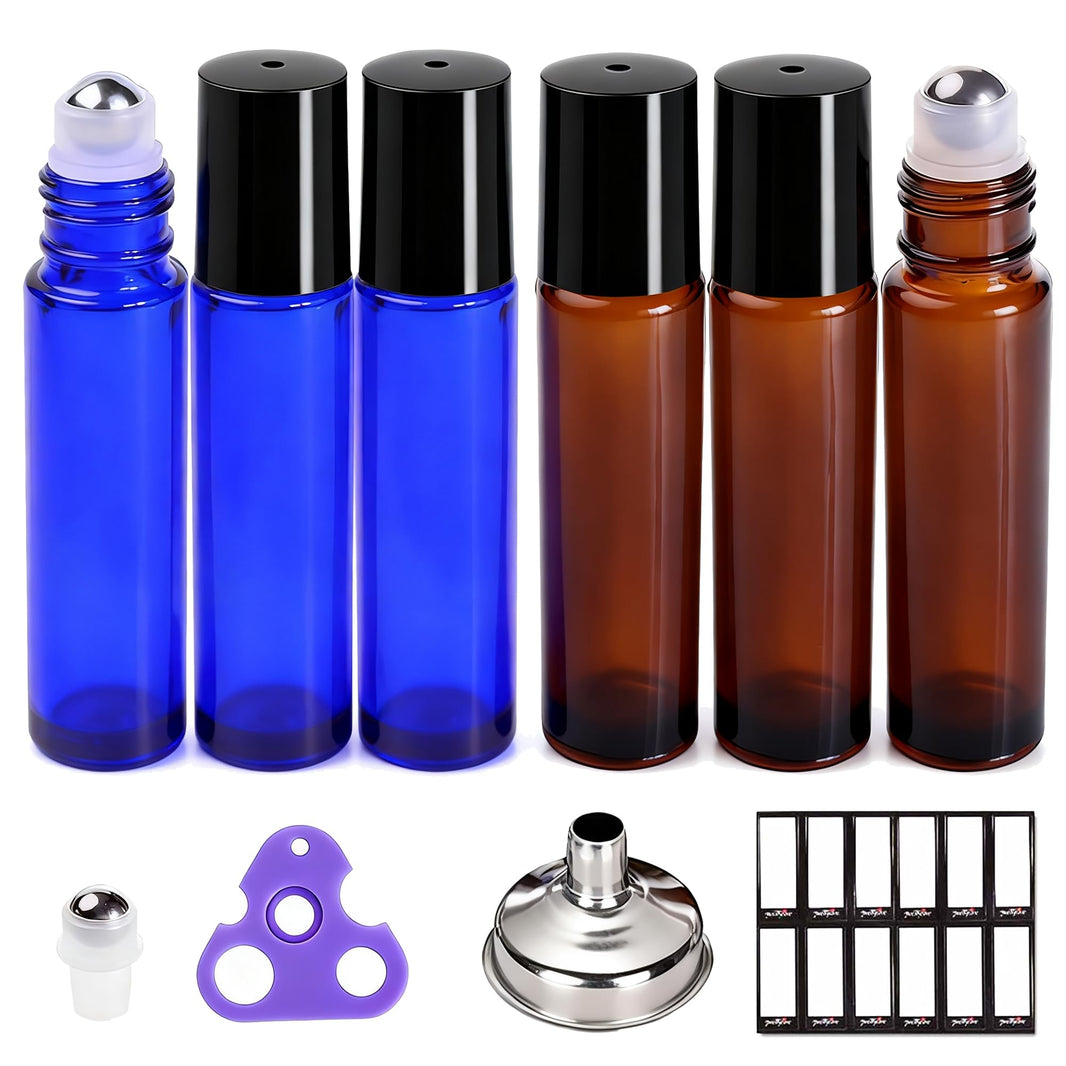 PrettyCare 4 Pack Amber Glass Oil Roller Bottles for Essential Oils 10ml, Roll On Bottles with Stainless Steel Roller Ball Leak-Proof Perfume Travel Refillable Bottle Empty, Beauty & Personal Care-PrettyCare 4 Pack Amber Glass Oil Roller Bottles for Essential Oils 10ml, Roll On Bottles with Stainless Steel Roller Ball Leak-Proof Perfume Travel Refillable Bottle Empty, Beauty & Personal Care