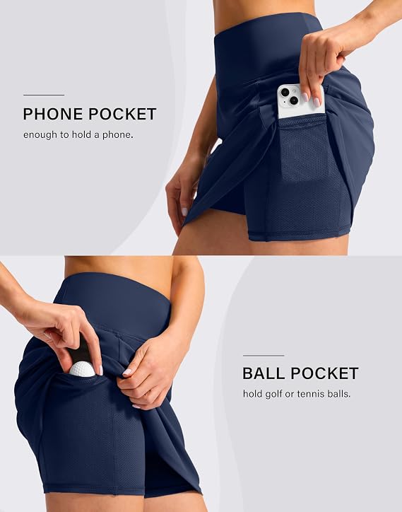 SANTINY 16'' Skorts for Woman with 4 Side Pockets High Waisted Stretch Pickleball Athletic Skirts Casual Tennis Golf Skirts (Navy_M) (Clearance)-SANTINY 16'' Skorts for Woman with 4 Side Pockets High Waisted Stretch Pickleball Athletic Skirts Casual Tennis Golf Skirts (Navy_M) (Clearance)