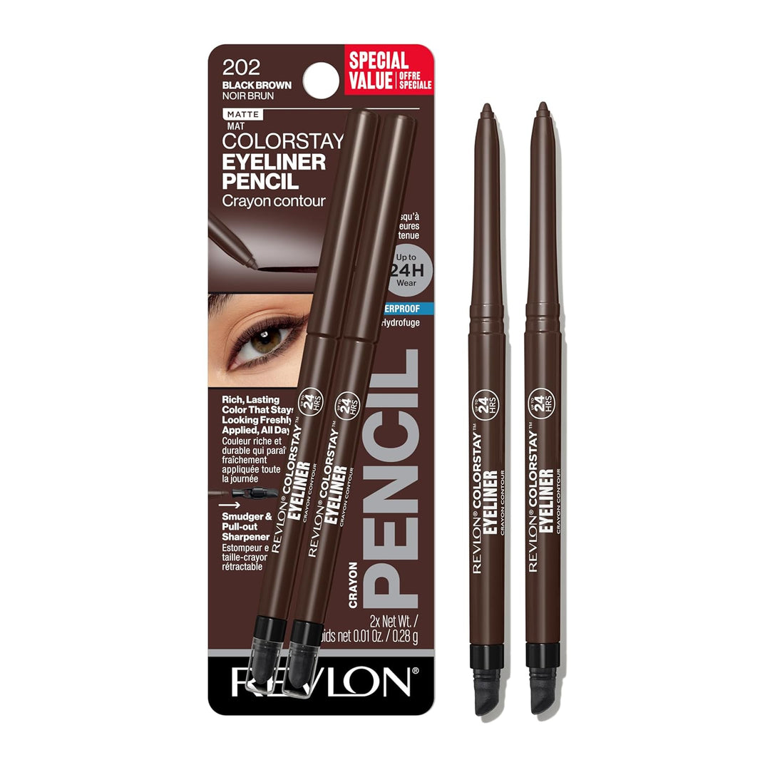 Revlon ColorStay Pencil Waterproof Eyeliner, Smudge-Proof, Eye Makeup with Built-In Sharpener, Long-Lasting, Matte Finish, 201 Black, 2 pack-Revlon ColorStay Pencil Waterproof Eyeliner, Smudge-Proof, Eye Makeup with Built-In Sharpener, Long-Lasting, Matte Finish, 201 Black, 2 pack
