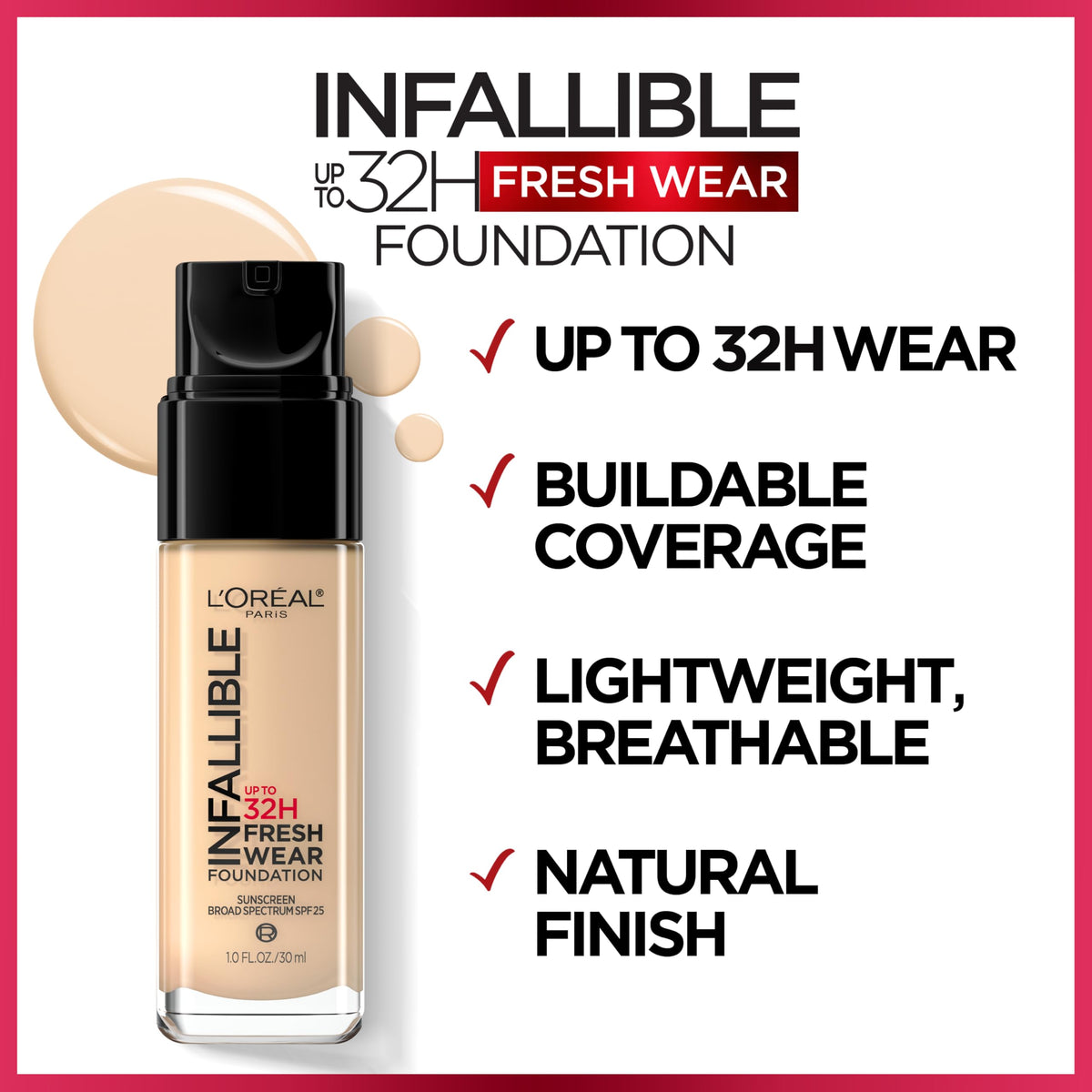 L'Oreal Paris Makeup Infallible Up to 32 Hour Fresh Wear Lightweight Foundation, 405 Porcelain, 1 Fl Oz, Packaging May Vary-L'Oreal Paris Makeup Infallible Up to 32 Hour Fresh Wear Lightweight Foundation, 405 Porcelain, 1 Fl Oz, Packaging May Vary