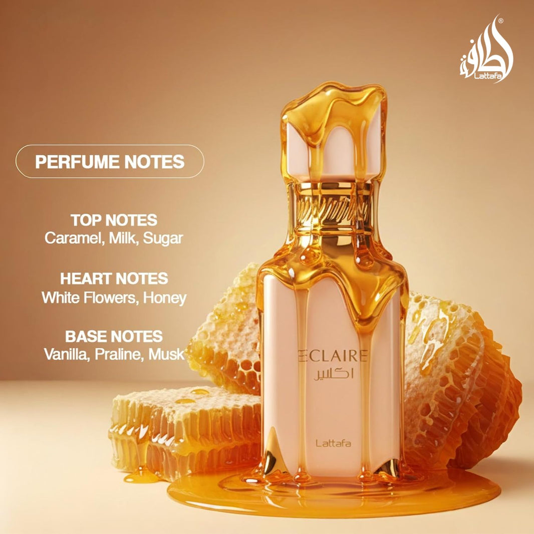 Lattafa Eclaire - Vanilla, Caramel, Sweet, Floral - Eau de Parfum Long-Lasting Fragrance for Women, 3.40 Ounce / 100 ml-Lattafa Eclaire - Vanilla, Caramel, Sweet, Floral - Eau de Parfum Long-Lasting Fragrance for Women, 3.40 Ounce / 100 ml