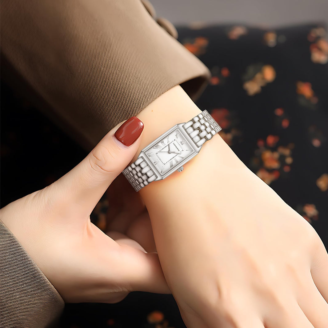 Gold Watches for Women with Vintage Rectangular Case,White Roman Dial,Stainless Steel Band,Adjustment Tool Included,Water Resistant-Gold Watches for Women with Vintage Rectangular Case,White Roman Dial,Stainless Steel Band,Adjustment Tool Included,Water Resistant