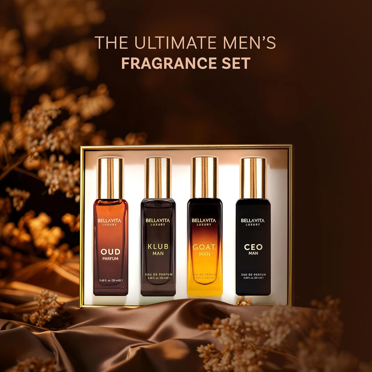 BellaVita Luxury Men's Perfume Gift Set with CEO Man, G.O.A.T., KLUB & OUD | 4 x 20ml (80ml) | Long Lasting Perfume for Men | Citrus, Woody, Patchouli & Caramel Notes | Gift for Father's Day-BellaVita Luxury Men's Perfume Gift Set with CEO Man, G.O.A.T., KLUB & OUD | 4 x 20ml (80ml) | Long Lasting Perfume for Men | Citrus, Woody, Patchouli & Caramel Notes | Gift for Father's Day