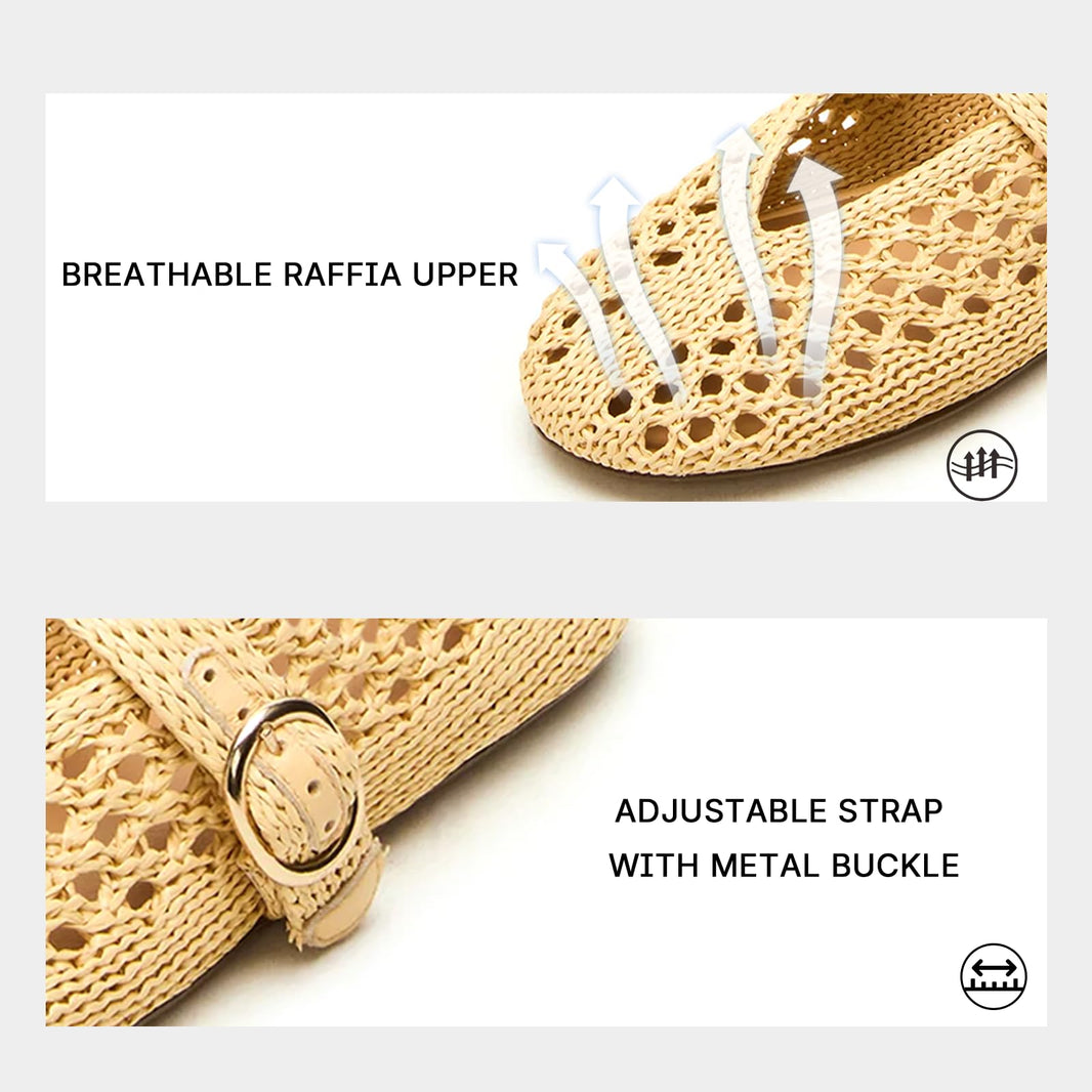 Woven Ballet Flats Women Mesh Raffia Flats Round Toe Mary Janes Comfortable Ballerina Flat Shoes-Woven Ballet Flats Women Mesh Raffia Flats Round Toe Mary Janes Comfortable Ballerina Flat Shoes
