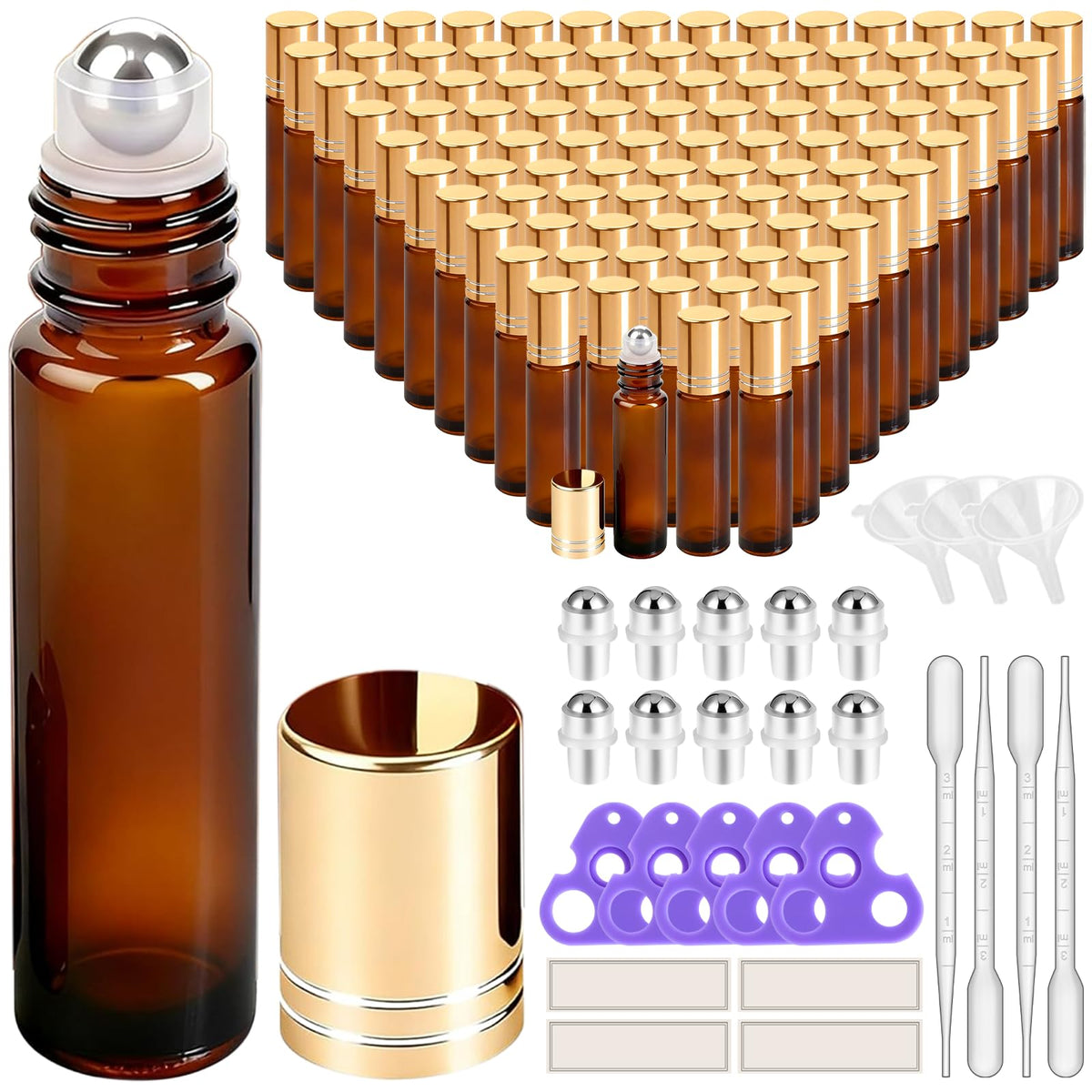 PrettyCare 4 Pack Amber Glass Oil Roller Bottles for Essential Oils 10ml, Roll On Bottles with Stainless Steel Roller Ball Leak-Proof Perfume Travel Refillable Bottle Empty, Beauty & Personal Care-PrettyCare 4 Pack Amber Glass Oil Roller Bottles for Essential Oils 10ml, Roll On Bottles with Stainless Steel Roller Ball Leak-Proof Perfume Travel Refillable Bottle Empty, Beauty & Personal Care