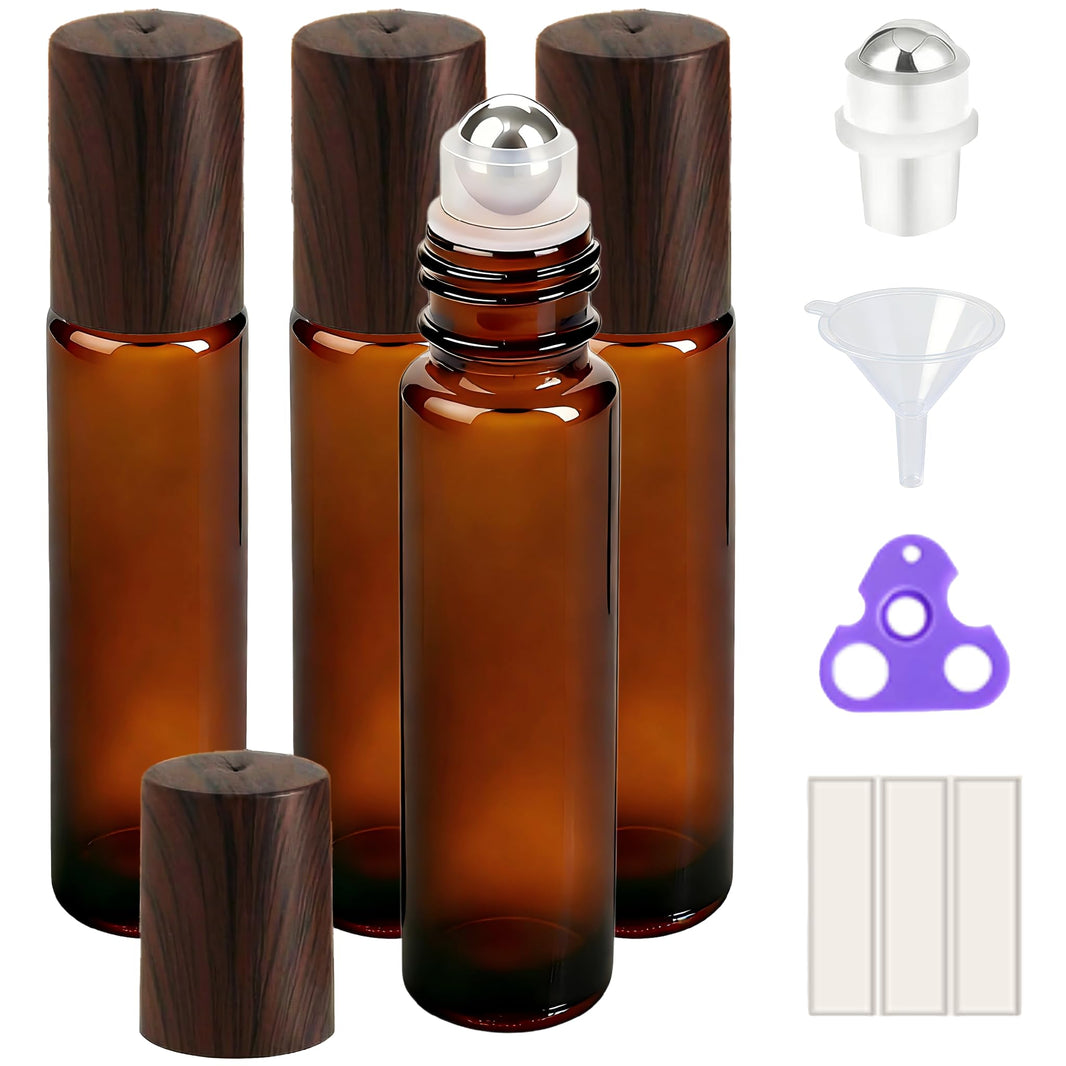 PrettyCare 4 Pack Amber Glass Oil Roller Bottles for Essential Oils 10ml, Roll On Bottles with Stainless Steel Roller Ball Leak-Proof Perfume Travel Refillable Bottle Empty, Beauty & Personal Care-PrettyCare 4 Pack Amber Glass Oil Roller Bottles for Essential Oils 10ml, Roll On Bottles with Stainless Steel Roller Ball Leak-Proof Perfume Travel Refillable Bottle Empty, Beauty & Personal Care
