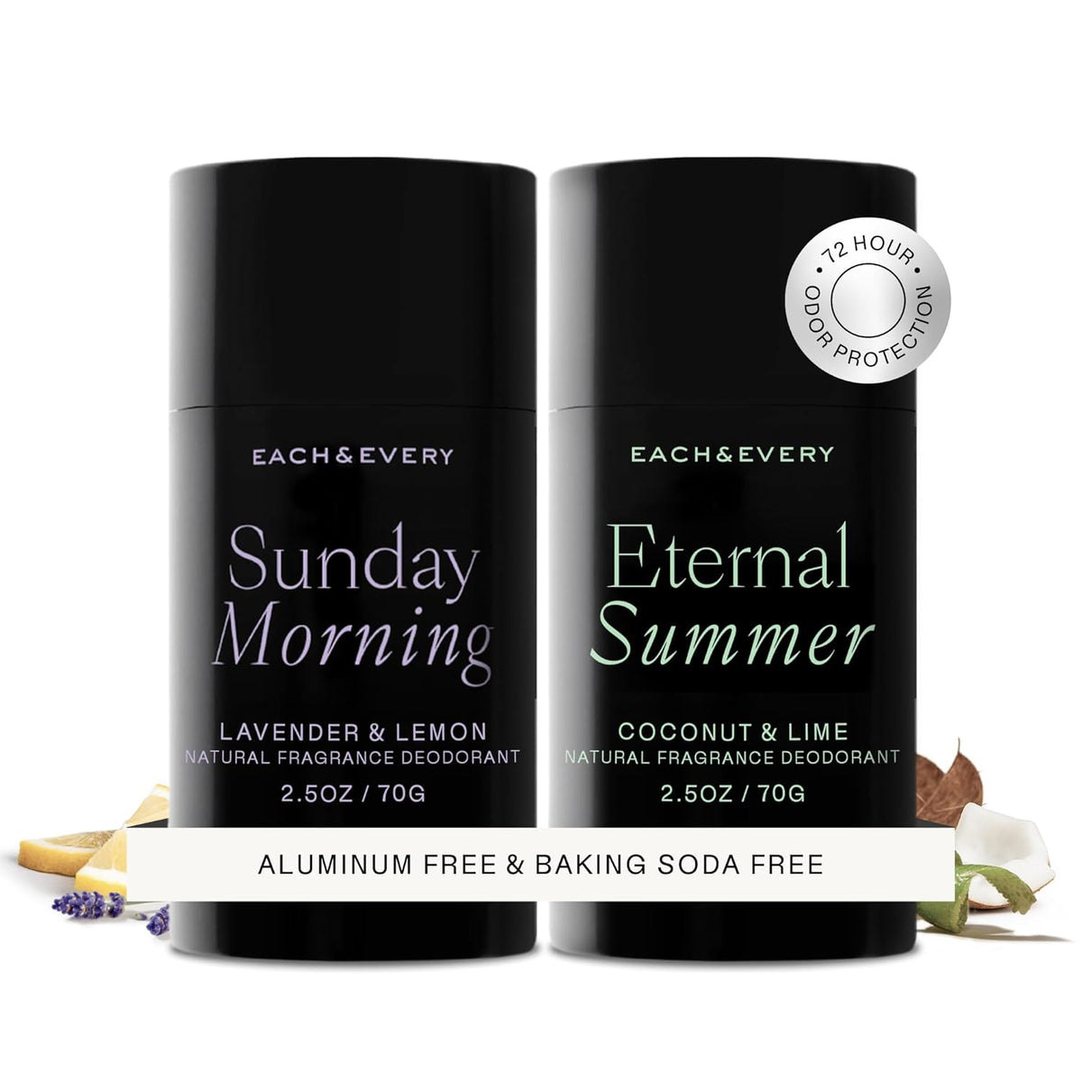 Each & Every Aluminum Free Deodorant for Women & Men – Natural Fragrance 72-Hr Odor Protection, Sensitive Skin, EWG Verified Baking Soda Free - Lavender & Lemon + Coconut & Lime 2 Pack, 2.5oz-Each & Every Aluminum Free Deodorant for Women & Men – Natural Fragrance 72-Hr Odor Protection, Sensitive Skin, EWG Verified Baking Soda Free - Lavender & Lemon + Coconut & Lime 2 Pack, 2.5oz