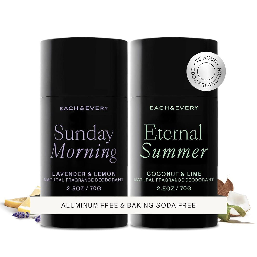Each & Every Aluminum Free Deodorant for Women & Men – Natural Fragrance 72-Hr Odor Protection, Sensitive Skin, EWG Verified Baking Soda Free - Lavender & Lemon + Coconut & Lime 2 Pack, 2.5oz-Each & Every Aluminum Free Deodorant for Women & Men – Natural Fragrance 72-Hr Odor Protection, Sensitive Skin, EWG Verified Baking Soda Free - Lavender & Lemon + Coconut & Lime 2 Pack, 2.5oz
