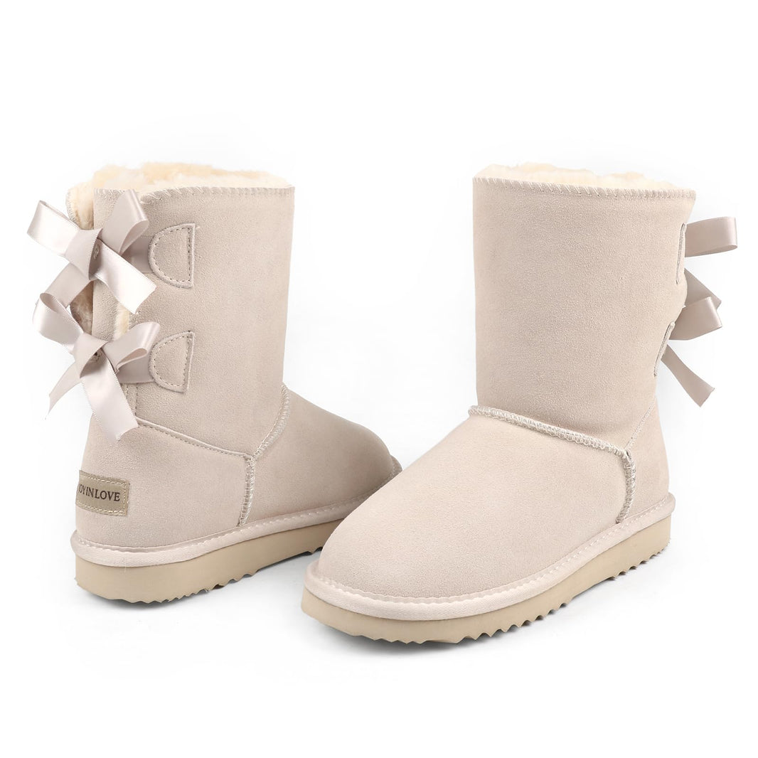 JOY IN LOVE Women's Snow Boots for Winter Mid-Calf high Back Bows-JOY IN LOVE Women's Snow Boots for Winter Mid-Calf high Back Bows