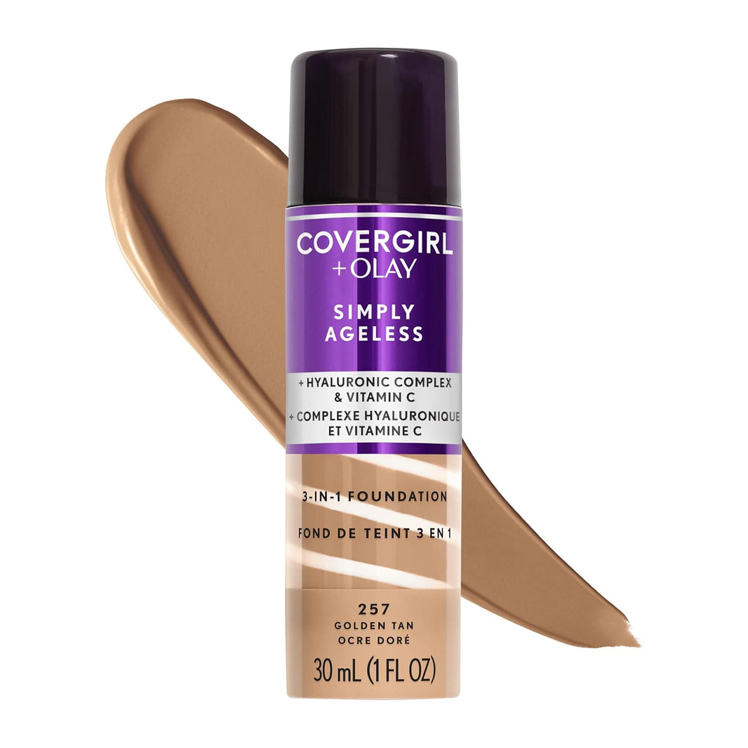 COVERGIRL & Olay Simply Ageless 3-in-1 Liquid Foundation, Matte Finish, Hyaluronic & Vitamin C Formula, 225 Buff Beige, 1 Count-COVERGIRL & Olay Simply Ageless 3-in-1 Liquid Foundation, Matte Finish, Hyaluronic & Vitamin C Formula, 225 Buff Beige, 1 Count