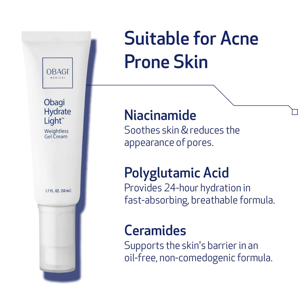 Obagi Hydrate Light Oil-Free Moisturizer – Fast-Absorbing, Lightweight Gel for Acne-Prone Skin – Non-Comedogenic, Hypoallergenic with Soothing Niacinamide, Glycerin & Ceramides for 24-Hour Hydration-Obagi Hydrate Light Oil-Free Moisturizer – Fast-Absorbing, Lightweight Gel for Acne-Prone Skin – Non-Comedogenic, Hypoallergenic with Soothing Niacinamide, Glycerin & Ceramides for 24-Hour Hydration