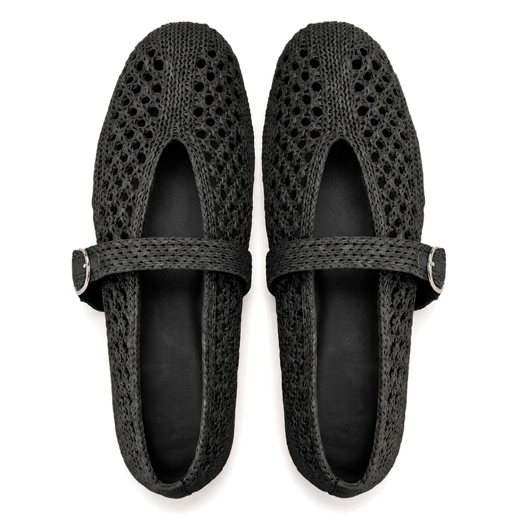 Woven Ballet Flats Women Mesh Raffia Flats Round Toe Mary Janes Comfortable Ballerina Flat Shoes-Woven Ballet Flats Women Mesh Raffia Flats Round Toe Mary Janes Comfortable Ballerina Flat Shoes