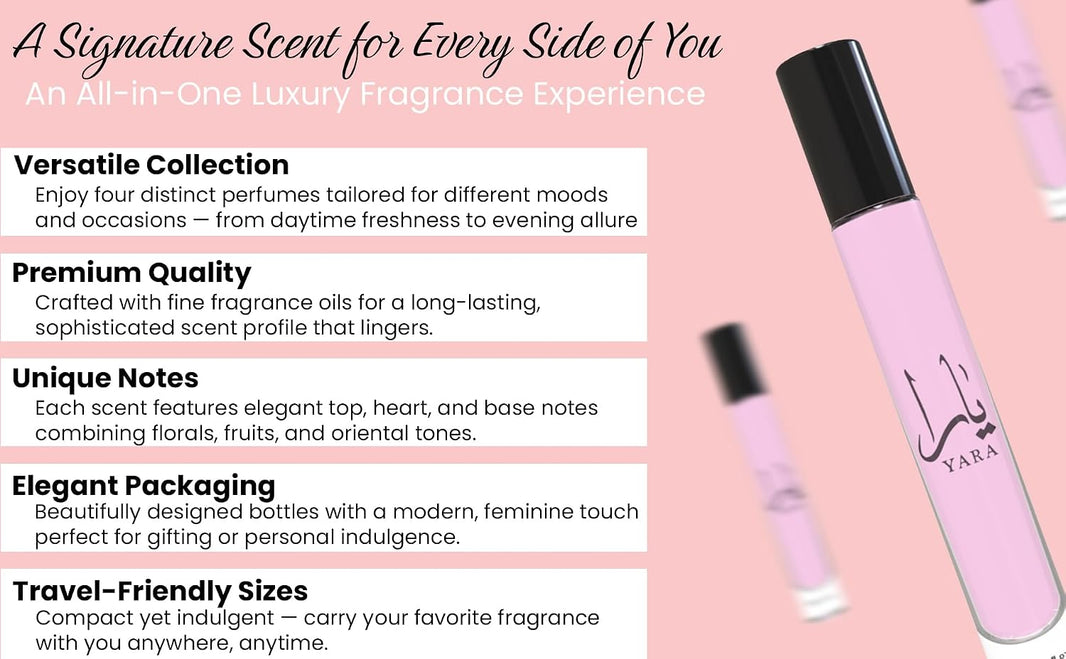 Equivalence Yara's 4 Pieces Set Eau De Parfum Spray for Women edition travel Size BUNDLE 0.34 Ounce Moi +Tous + Candy +Pink, LARGE BOTTLES NOT INCLUDED It is only a reference-Equivalence Yara's 4 Pieces Set Eau De Parfum Spray for Women edition travel Size BUNDLE 0.34 Ounce Moi +Tous + Candy +Pink, LARGE BOTTLES NOT INCLUDED It is only a reference