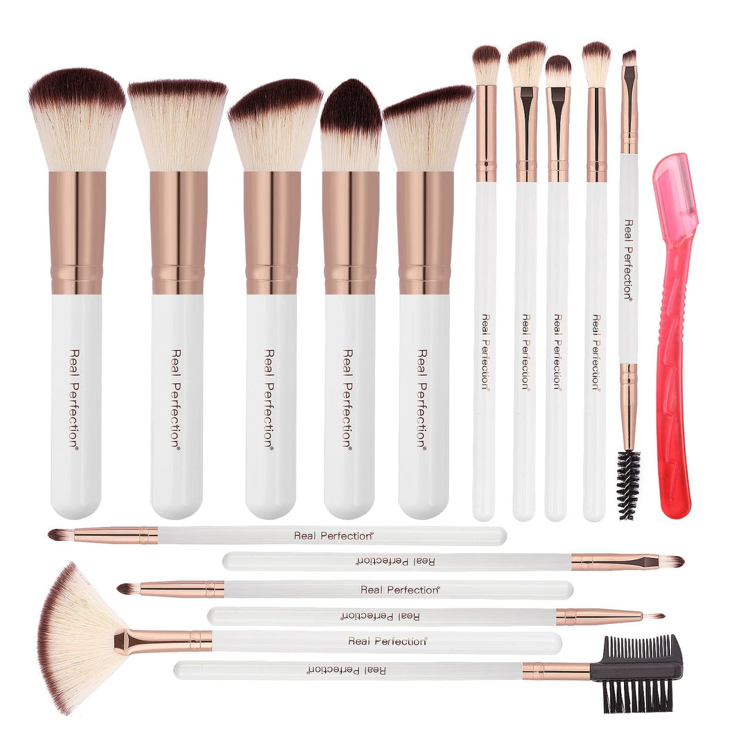 Real Perfection Makeup Brush Set 16 Pcs with 1 Eyebrow Razor Premium Synthetic Foundation Powder Concealers Eyeshadow Blush Makeup Brushes Make up Brushes Kit (Pink)-Real Perfection Makeup Brush Set 16 Pcs with 1 Eyebrow Razor Premium Synthetic Foundation Powder Concealers Eyeshadow Blush Makeup Brushes Make up Brushes Kit (Pink)