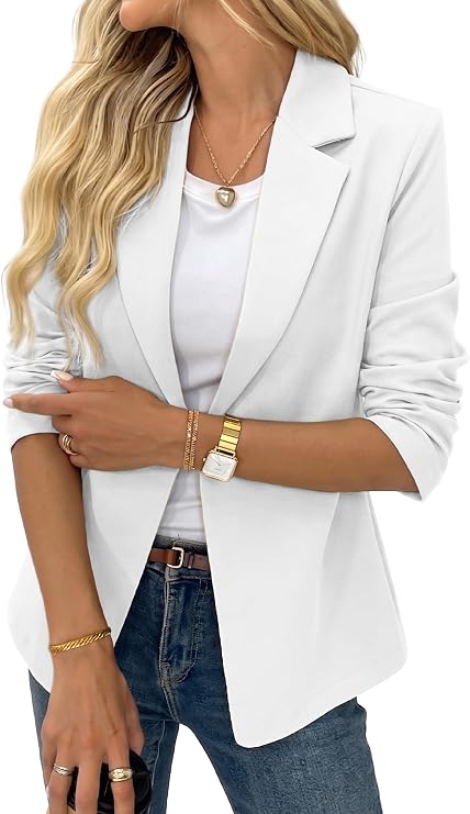 ELLEVEN Blazers for Women Business Casual Work Office Lightweight Stretchy Knit Blazer Long Sleeve Notched Lapel Collar Professional Suit Jacket Old Money Clothes Outfits White XX-Large (Clearance)-ELLEVEN Blazers for Women Business Casual Work Office Lightweight Stretchy Knit Blazer Long Sleeve Notched Lapel Collar Professional Suit Jacket Old Money Clothes Outfits White XX-Large (Clearance)