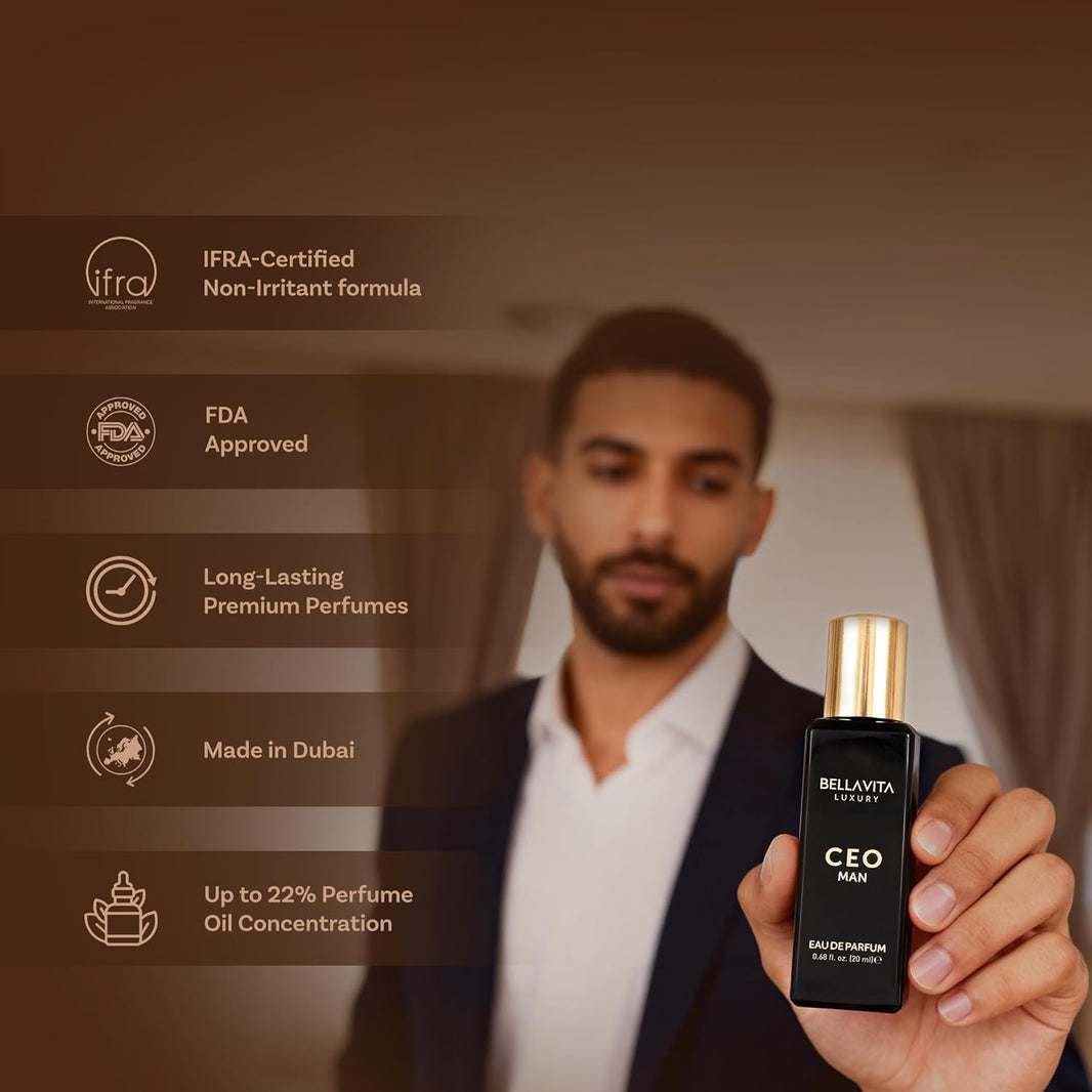 BellaVita Luxury Men's Perfume Gift Set with CEO Man, G.O.A.T., KLUB & OUD | 4 x 20ml (80ml) | Long Lasting Perfume for Men | Citrus, Woody, Patchouli & Caramel Notes | Gift for Father's Day-BellaVita Luxury Men's Perfume Gift Set with CEO Man, G.O.A.T., KLUB & OUD | 4 x 20ml (80ml) | Long Lasting Perfume for Men | Citrus, Woody, Patchouli & Caramel Notes | Gift for Father's Day
