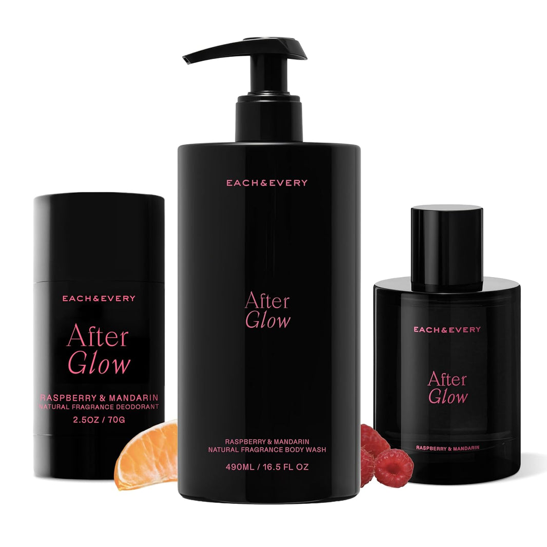 Each & Every After Glow Trio - Body Wash 16.5 Fl Oz, Natural Hair & Body Mist, Aluminum Free Deodorant 2.5 oz, Hydrating Cleanse, Odor Protection & Fresh Scent, Raspberry & Mandarin-Each & Every After Glow Trio - Body Wash 16.5 Fl Oz, Natural Hair & Body Mist, Aluminum Free Deodorant 2.5 oz, Hydrating Cleanse, Odor Protection & Fresh Scent, Raspberry & Mandarin