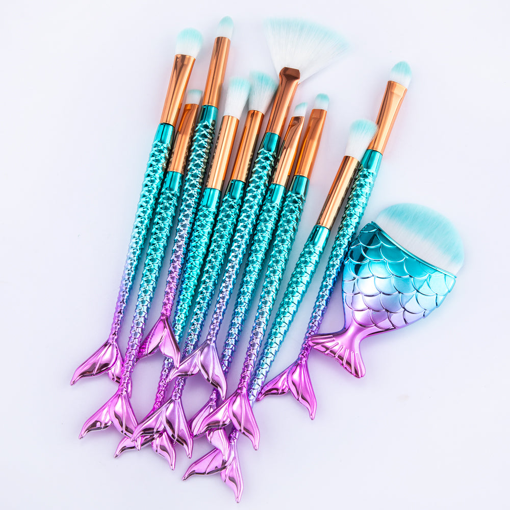 11pcs Makeup Brushes Kit Maquiagem Maquillaje New Mermaid Foundation Eyebrow Eyeliner Cosmetic Makeup Brushes-5f2f3ce7a8ce1885fb40c6db3aa2d2e5