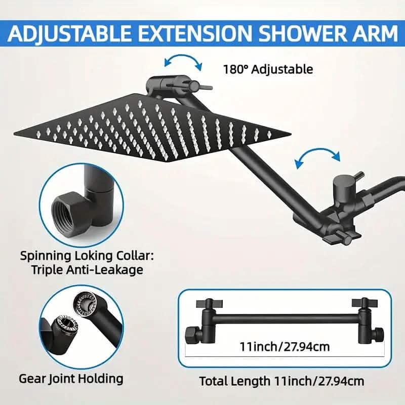 8-Inch High Pressure Showerhead with 11-Inch Adjustable Extension Arm-8-Inch High Pressure Showerhead with 11-Inch Adjustable Extension Arm