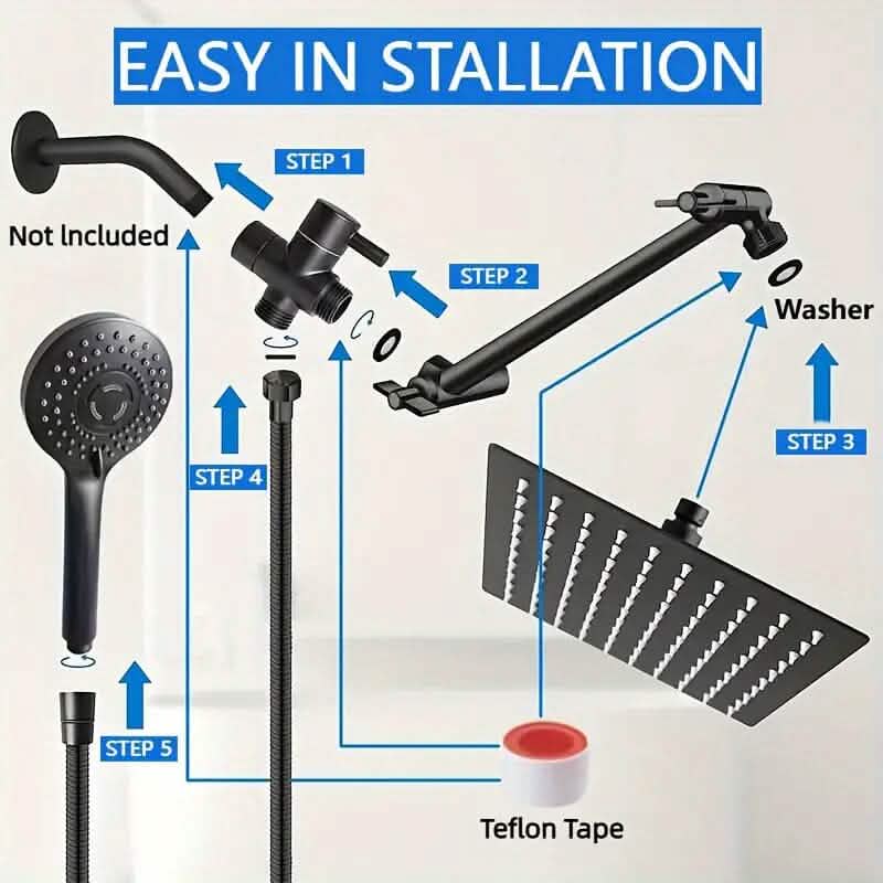 8-Inch High Pressure Showerhead with 11-Inch Adjustable Extension Arm-8-Inch High Pressure Showerhead with 11-Inch Adjustable Extension Arm