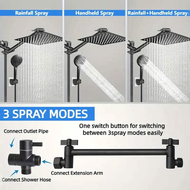 8-Inch High Pressure Showerhead with 11-Inch Adjustable Extension Arm-8-Inch High Pressure Showerhead with 11-Inch Adjustable Extension Arm