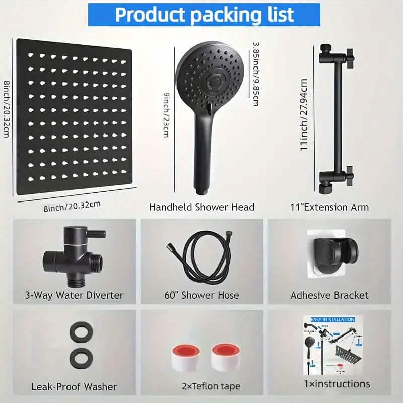 8-Inch High Pressure Showerhead with 11-Inch Adjustable Extension Arm-8-Inch High Pressure Showerhead with 11-Inch Adjustable Extension Arm