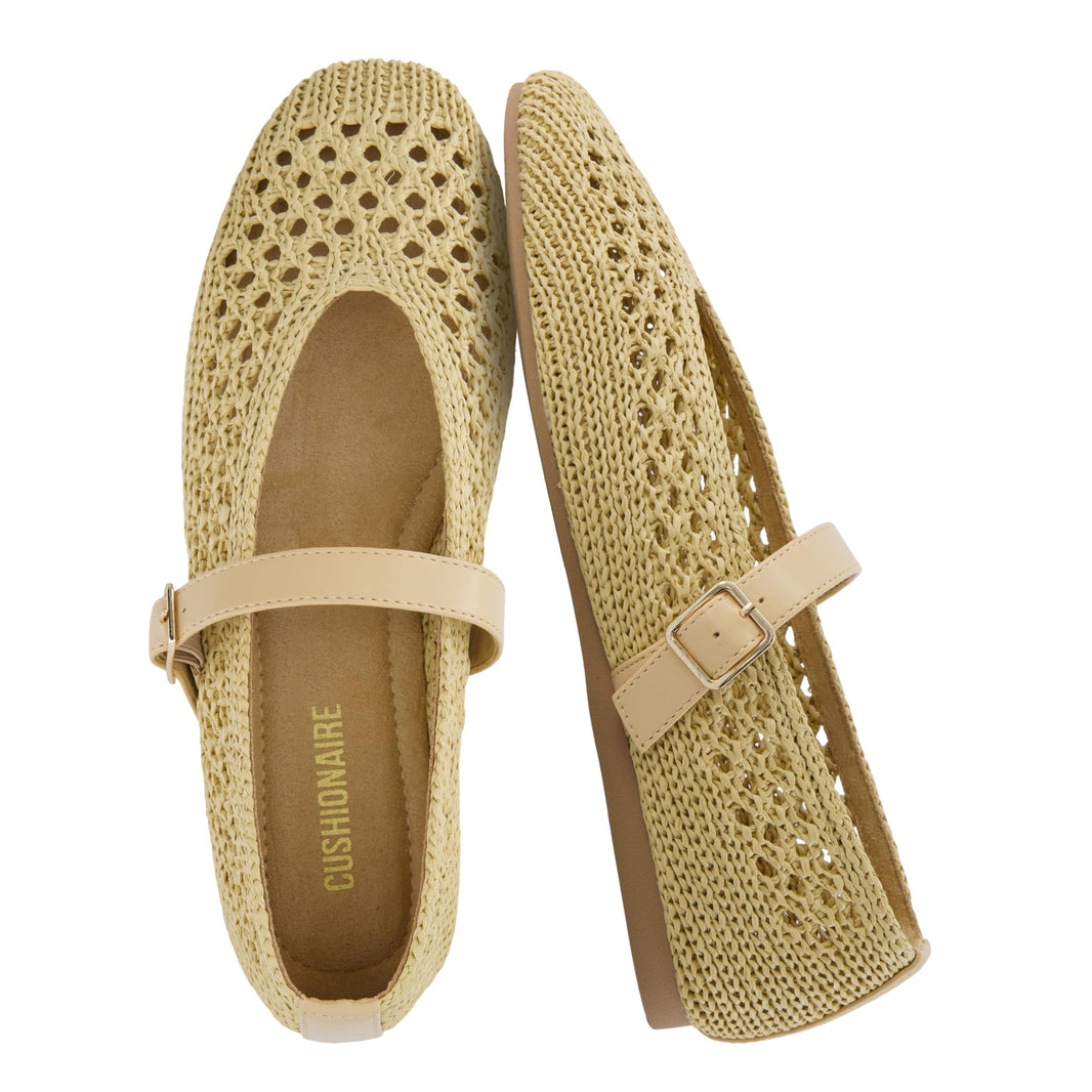 CUSHIONAIRE Graff Mary Jane Shoes for Women, Woven Ballet Flats with Adjustable Buckle Strap, Lightweight Slip On Shoes-CUSHIONAIRE Graff Mary Jane Shoes for Women, Woven Ballet Flats with Adjustable Buckle Strap, Lightweight Slip On Shoes