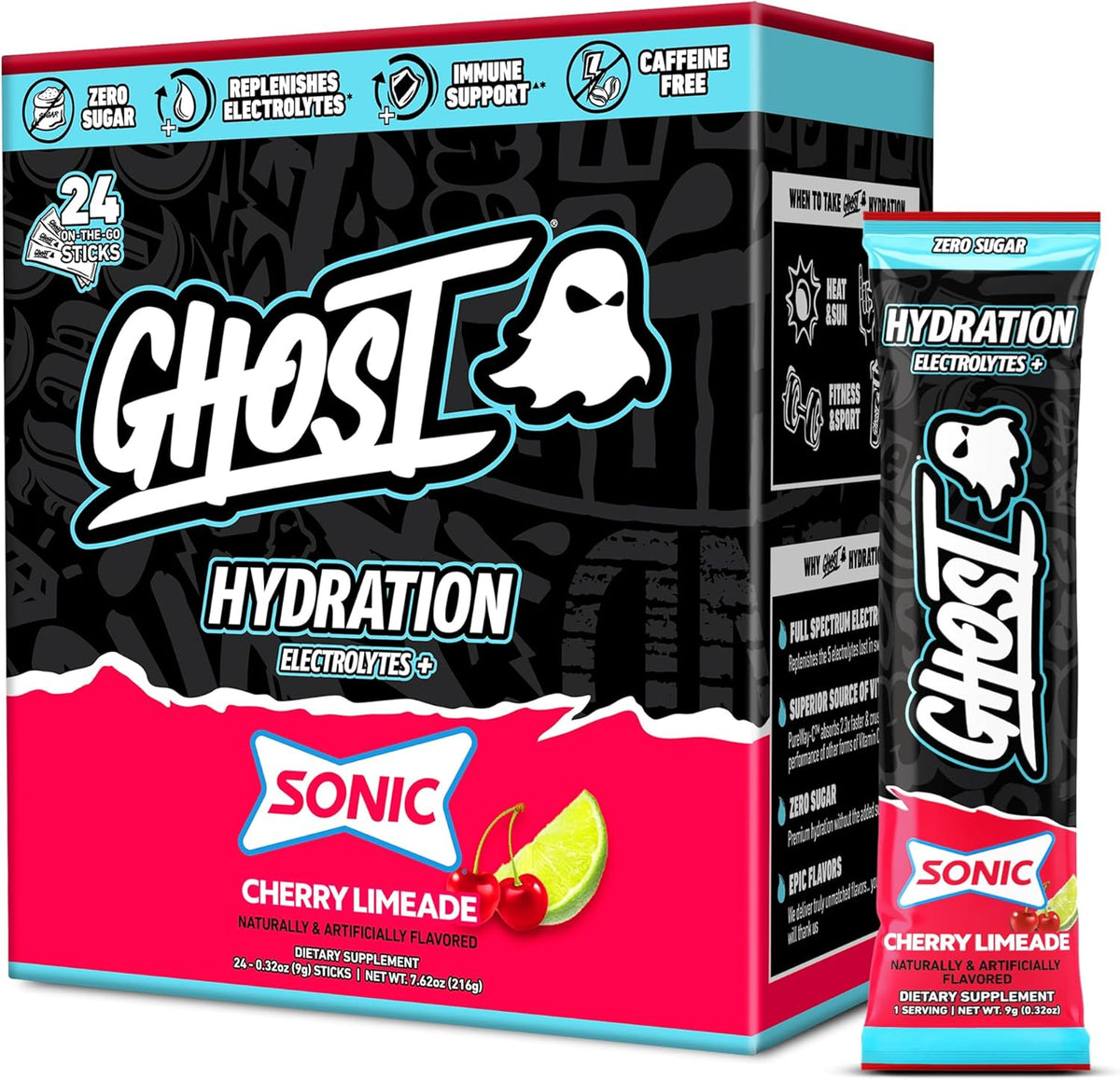 Ghost Hydration Sticks — Cherry Limeade, 216g (Best By 1/2027)-Ghost Hydration Sticks — Cherry Limeade, 216g (Best By 1/2027)