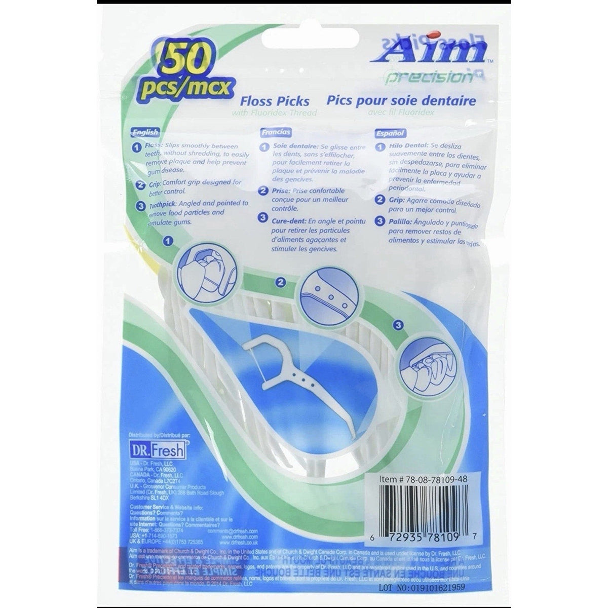 Aim Precision Floss Picks with Fluoridex Thread, 50 Count (3-Pack)-Aim Precision Floss Picks with Fluoridex Thread, 50 Count (3-Pack)