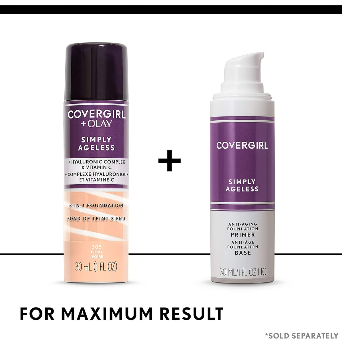COVERGIRL & Olay Simply Ageless 3-in-1 Liquid Foundation, Matte Finish, Hyaluronic & Vitamin C Formula, 225 Buff Beige, 1 Count-COVERGIRL & Olay Simply Ageless 3-in-1 Liquid Foundation, Matte Finish, Hyaluronic & Vitamin C Formula, 225 Buff Beige, 1 Count