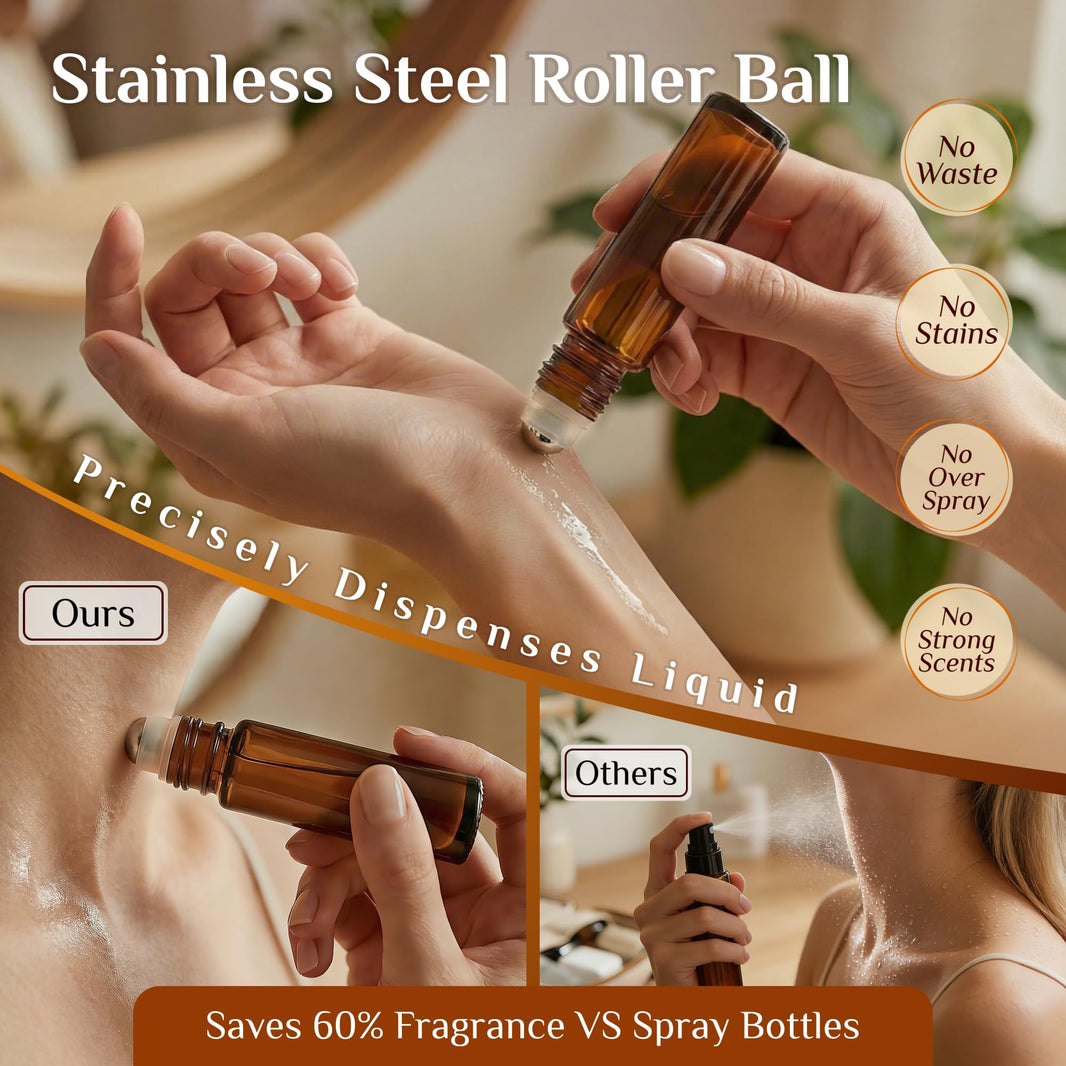PrettyCare 4 Pack Amber Glass Oil Roller Bottles for Essential Oils 10ml, Roll On Bottles with Stainless Steel Roller Ball Leak-Proof Perfume Travel Refillable Bottle Empty, Beauty & Personal Care-PrettyCare 4 Pack Amber Glass Oil Roller Bottles for Essential Oils 10ml, Roll On Bottles with Stainless Steel Roller Ball Leak-Proof Perfume Travel Refillable Bottle Empty, Beauty & Personal Care