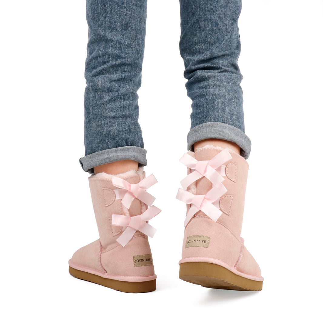 JOY IN LOVE Women's Snow Boots for Winter Mid-Calf high Back Bows-JOY IN LOVE Women's Snow Boots for Winter Mid-Calf high Back Bows