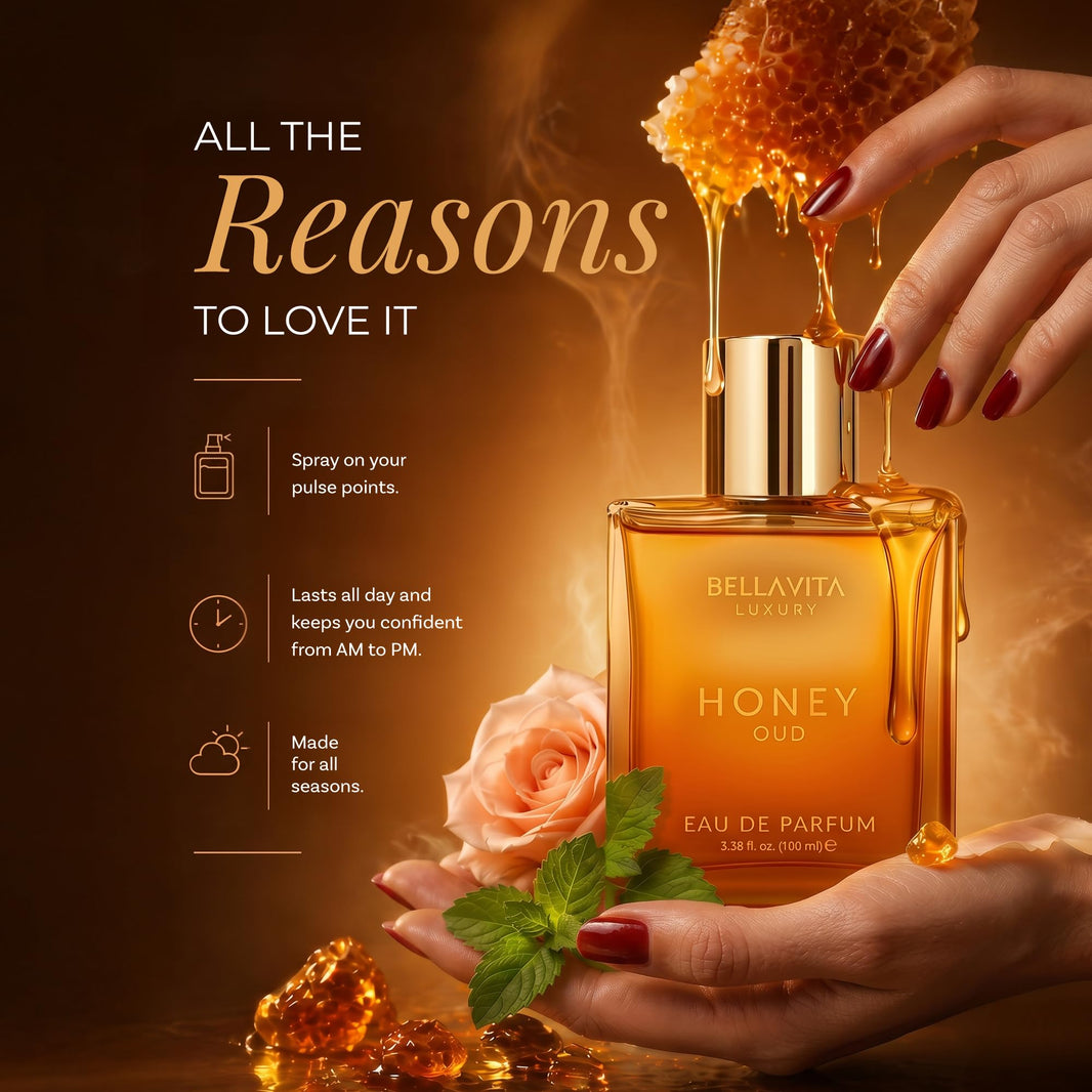 Bellavita Luxury Honey Oud Eau de Parfum | 100 ml (3.4 fl.oz.) | Perfume for Men and Women | Sweet Honey, Bergamot, Oud, and Amber Notes | Women's Day Special-Bellavita Luxury Honey Oud Eau de Parfum | 100 ml (3.4 fl.oz.) | Perfume for Men and Women | Sweet Honey, Bergamot, Oud, and Amber Notes | Women's Day Special