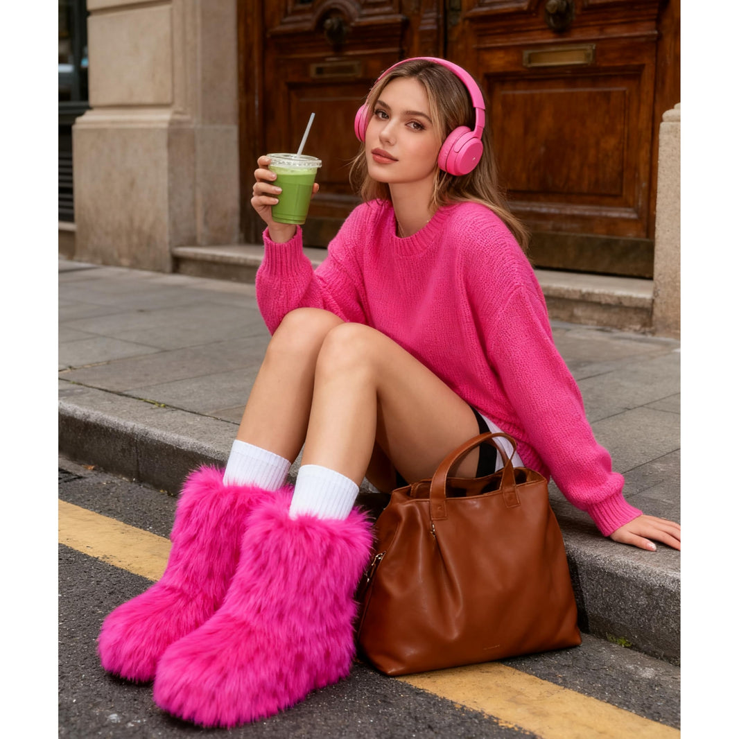 Wnshonzy Fur Boots for Women Snow Furry Fluffy Platform Flat Ankle Mini Boot Winter Round Toe Y2k Comfortable Mid-Calf Short Outdoor 2025-Wnshonzy Fur Boots for Women Snow Furry Fluffy Platform Flat Ankle Mini Boot Winter Round Toe Y2k Comfortable Mid-Calf Short Outdoor 2025