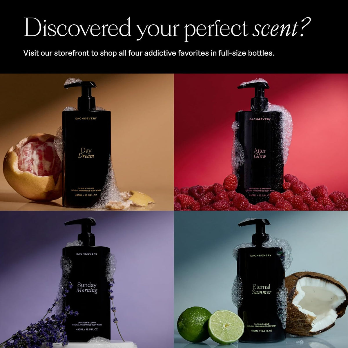 Each & Every Mini Body Wash Travel Set - 4 Natural Fragrance Shower Gels - Ceramides, Lactic Acid AHA & Moringa Oil - Day Dream, After Glow, Sunday Morning & Eternal Summer-Each & Every Mini Body Wash Travel Set - 4 Natural Fragrance Shower Gels - Ceramides, Lactic Acid AHA & Moringa Oil - Day Dream, After Glow, Sunday Morning & Eternal Summer