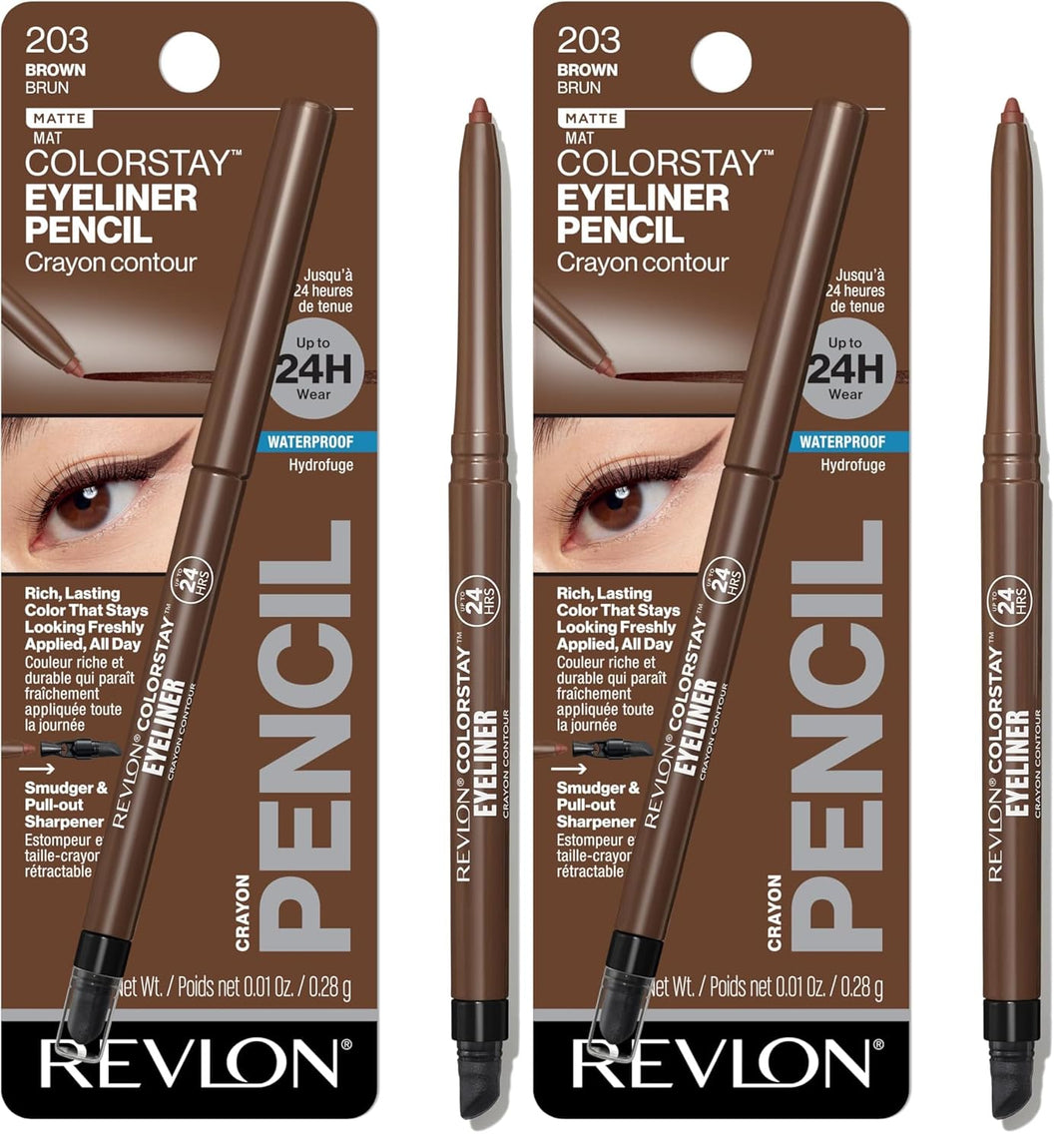 Revlon ColorStay Pencil Waterproof Eyeliner, Smudge-Proof, Eye Makeup with Built-In Sharpener, Long-Lasting, Matte Finish, 201 Black, 2 pack-Revlon ColorStay Pencil Waterproof Eyeliner, Smudge-Proof, Eye Makeup with Built-In Sharpener, Long-Lasting, Matte Finish, 201 Black, 2 pack