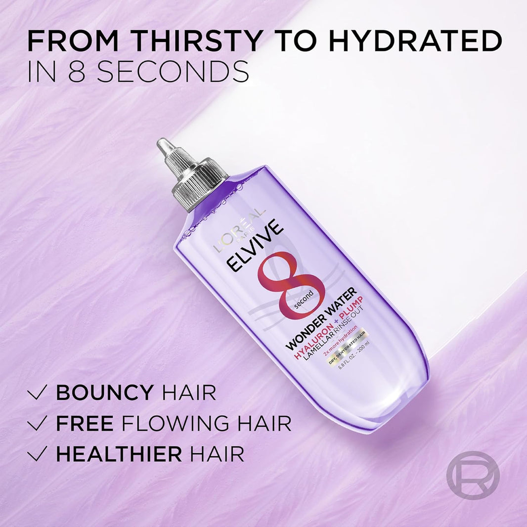 L'Oreal Paris Elvive Hyaluron Plump Flash Hydration Wonder Water Hair Rinse, 8 Second Hydrating Hair Care Treatment for Soft, Shiny Hair, 6.8 Fl Oz-L'Oreal Paris Elvive Hyaluron Plump Flash Hydration Wonder Water Hair Rinse, 8 Second Hydrating Hair Care Treatment for Soft, Shiny Hair, 6.8 Fl Oz