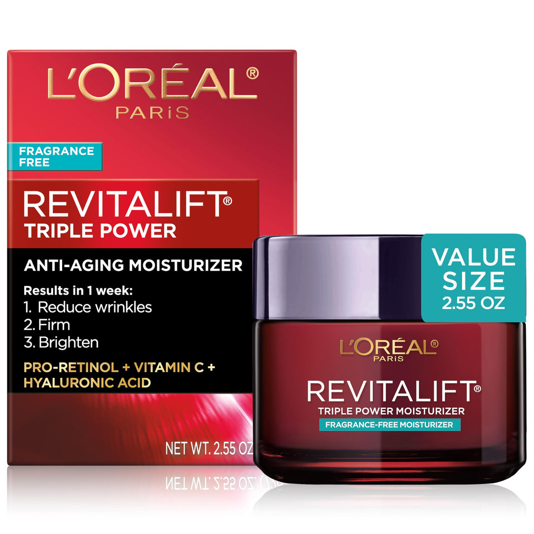 L'Oreal Paris Revitalift Triple Power Anti-Aging Face Moisturizer, Pro Retinol, Hyaluronic Acid & Vitamin C to Reduce Wrinkles, Firm & Brighten Skin, 2.55 Oz-L'Oreal Paris Revitalift Triple Power Anti-Aging Face Moisturizer, Pro Retinol, Hyaluronic Acid & Vitamin C to Reduce Wrinkles, Firm & Brighten Skin, 2.55 Oz