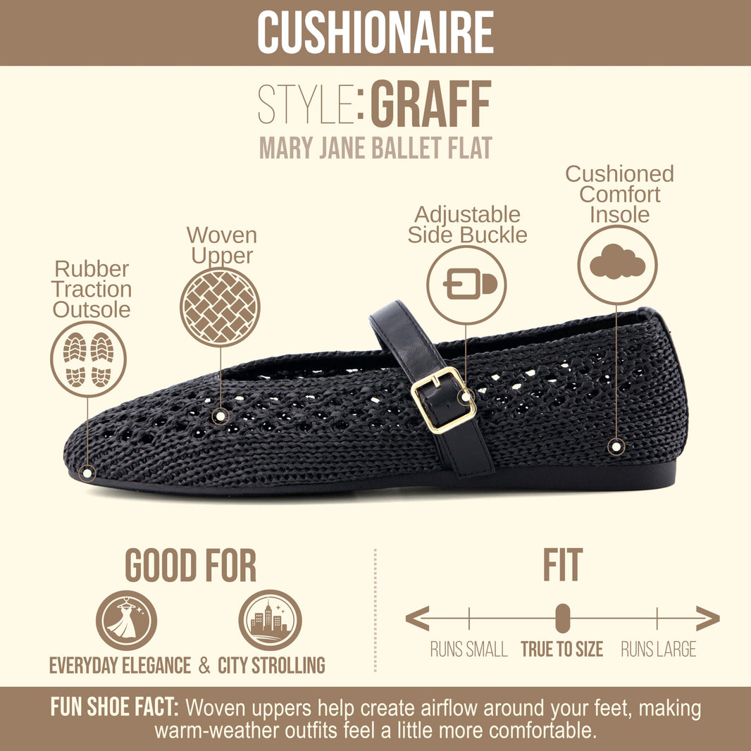 CUSHIONAIRE Graff Mary Jane Shoes for Women, Woven Ballet Flats with Adjustable Buckle Strap, Lightweight Slip On Shoes-CUSHIONAIRE Graff Mary Jane Shoes for Women, Woven Ballet Flats with Adjustable Buckle Strap, Lightweight Slip On Shoes
