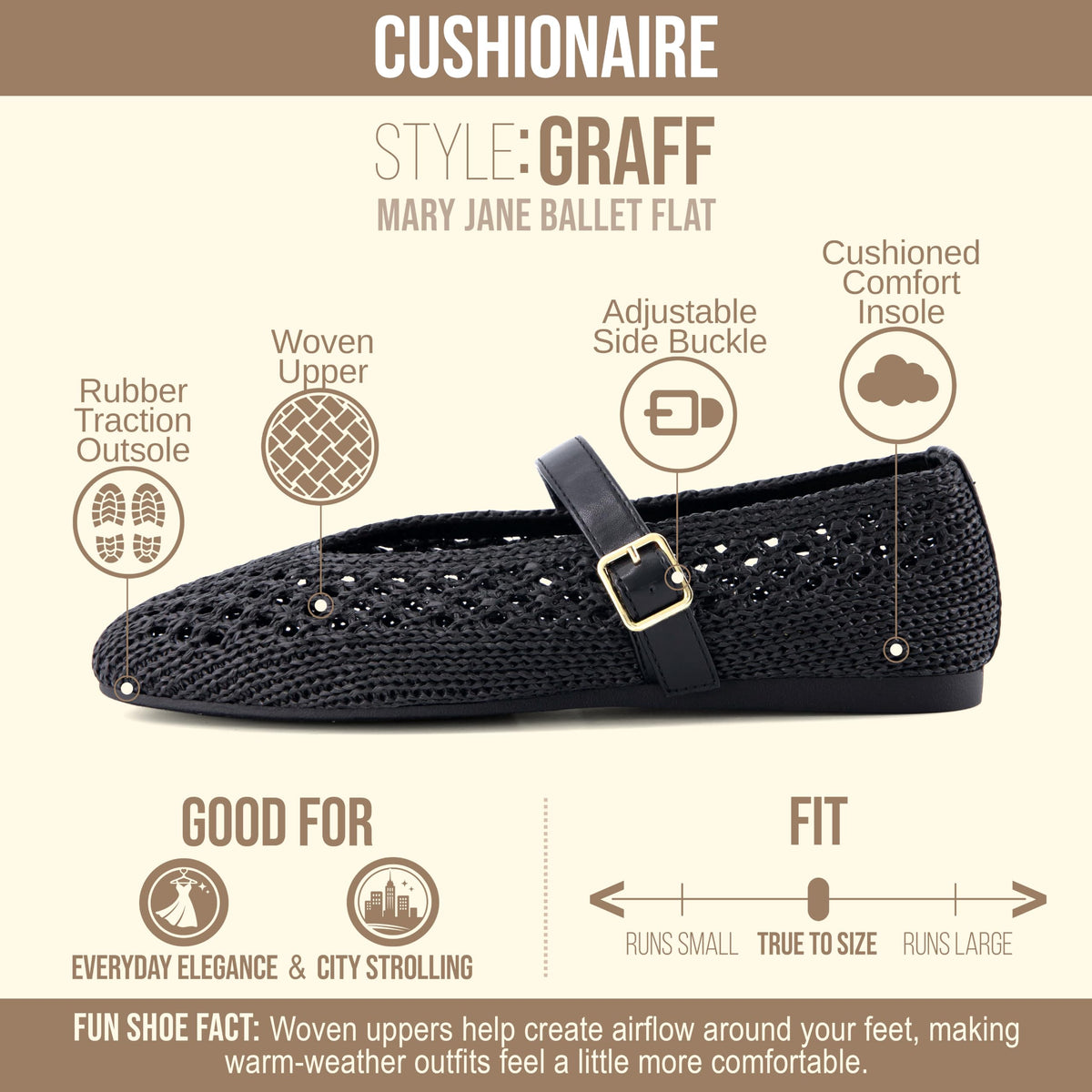CUSHIONAIRE Graff Mary Jane Shoes for Women, Woven Ballet Flats with Adjustable Buckle Strap, Lightweight Slip On Shoes-CUSHIONAIRE Graff Mary Jane Shoes for Women, Woven Ballet Flats with Adjustable Buckle Strap, Lightweight Slip On Shoes