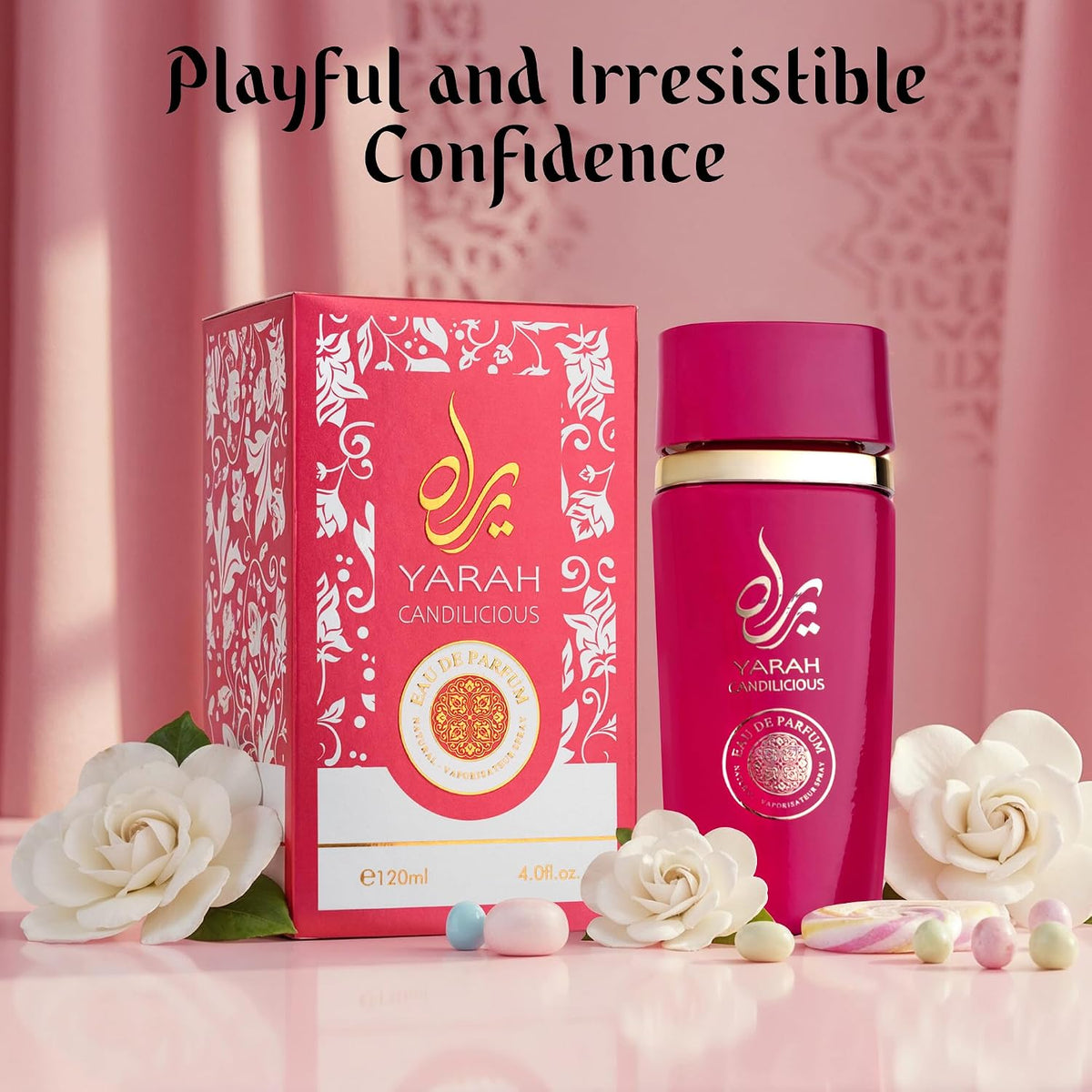 SAADAH Yarah Candilicious Eau De Parfum for Women 4.0 Fl.oz, 120ml Fruity Floral Gourmand Perfume, Sweet Strawberry Vanilla Cotton Candy, Gardenia Amber Musk, Long Lasting Luxury Fragrance-SAADAH Yarah Candilicious Eau De Parfum for Women 4.0 Fl.oz, 120ml Fruity Floral Gourmand Perfume, Sweet Strawberry Vanilla Cotton Candy, Gardenia Amber Musk, Long Lasting Luxury Fragrance