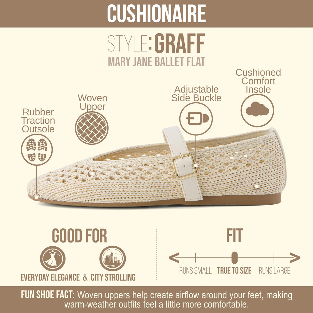CUSHIONAIRE Graff Mary Jane Shoes for Women, Woven Ballet Flats with Adjustable Buckle Strap, Lightweight Slip On Shoes-CUSHIONAIRE Graff Mary Jane Shoes for Women, Woven Ballet Flats with Adjustable Buckle Strap, Lightweight Slip On Shoes