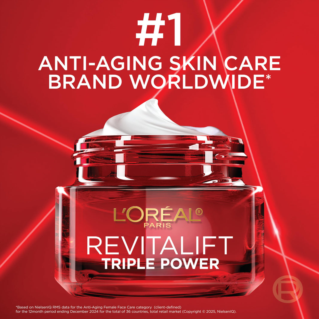 L'Oreal Paris Revitalift Triple Power Anti-Aging Face Moisturizer, Pro Retinol, Hyaluronic Acid & Vitamin C to Reduce Wrinkles, Firm & Brighten Skin, 2.55 Oz-L'Oreal Paris Revitalift Triple Power Anti-Aging Face Moisturizer, Pro Retinol, Hyaluronic Acid & Vitamin C to Reduce Wrinkles, Firm & Brighten Skin, 2.55 Oz